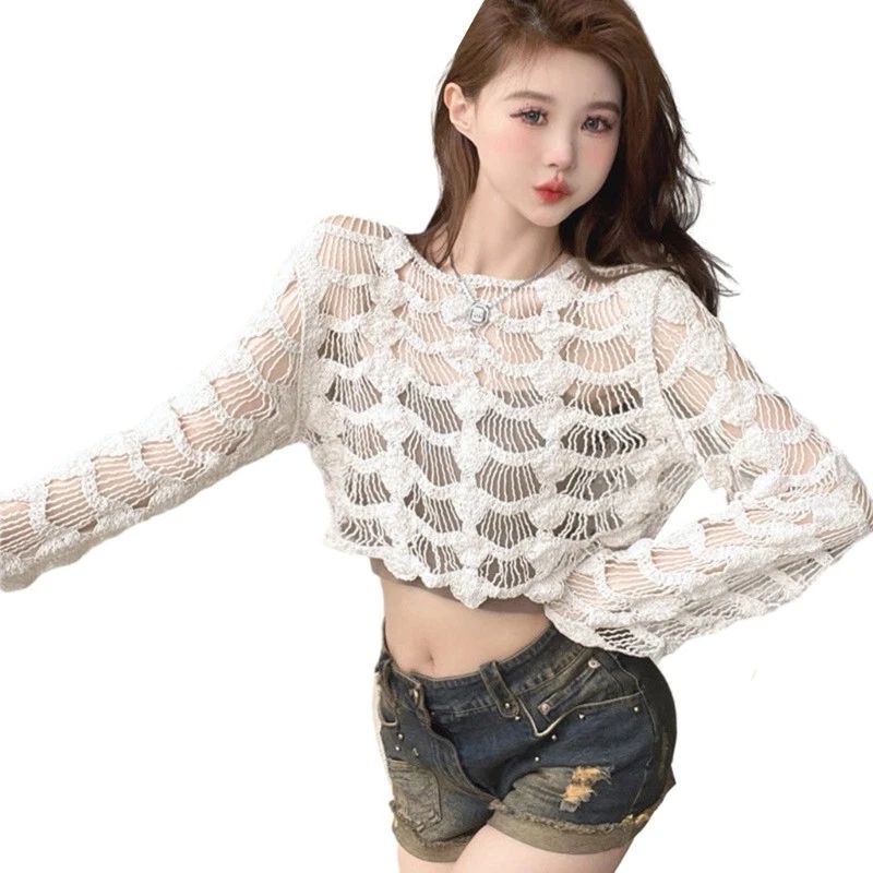 Comfortable and Stylish Crochet Lace Knit Top Perfect for Office and Date Nights