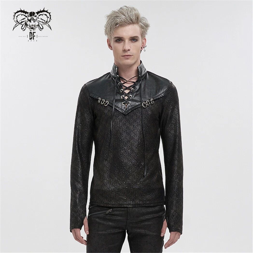 Devil Fashion Man Gothic Black Punk Daily Wear Long Sleeve Drawstring T-shirt