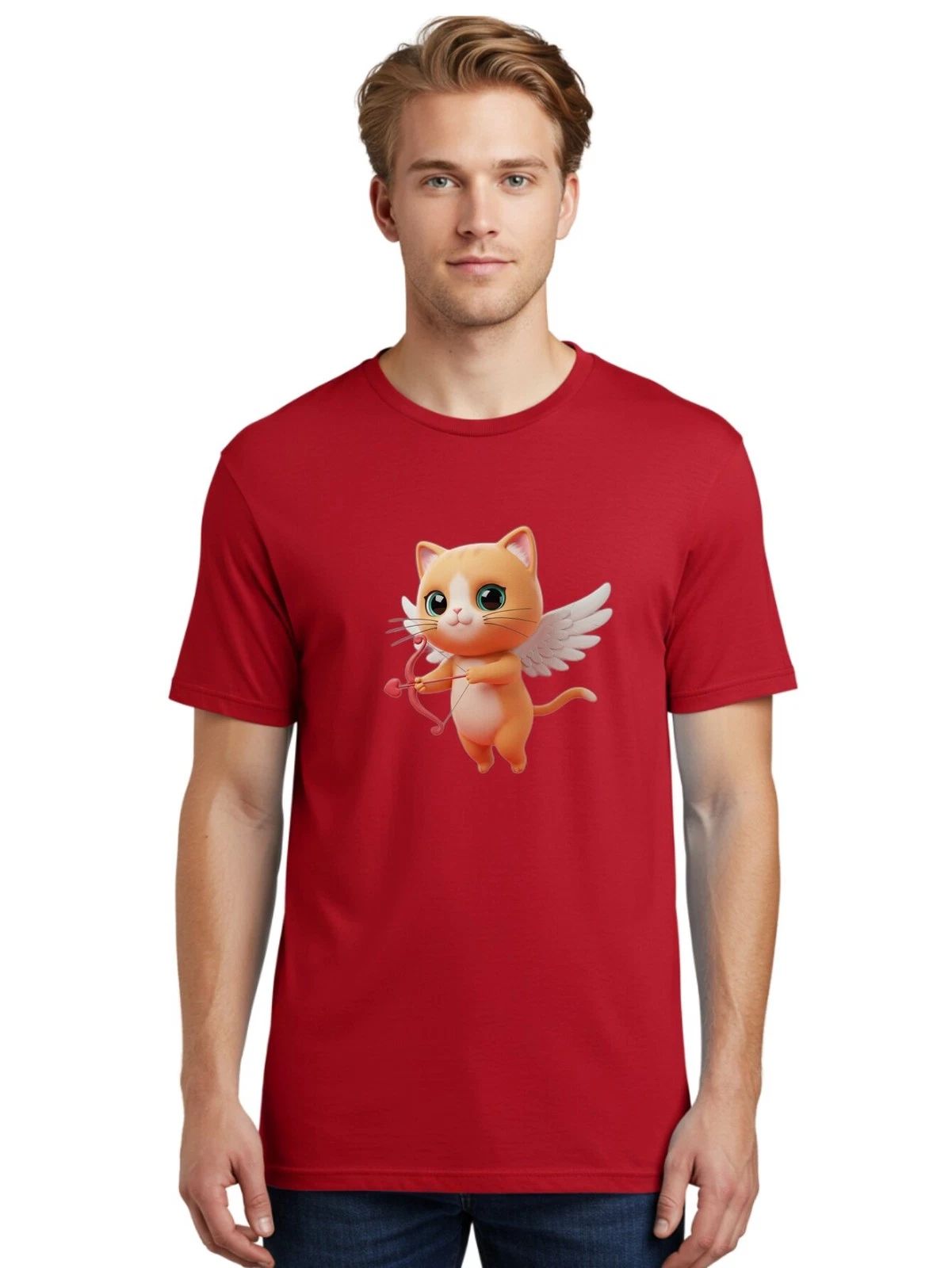 Cupid-Cat-1 Mens Graphic Tee, 100% Cotton, Casual Summer Wear