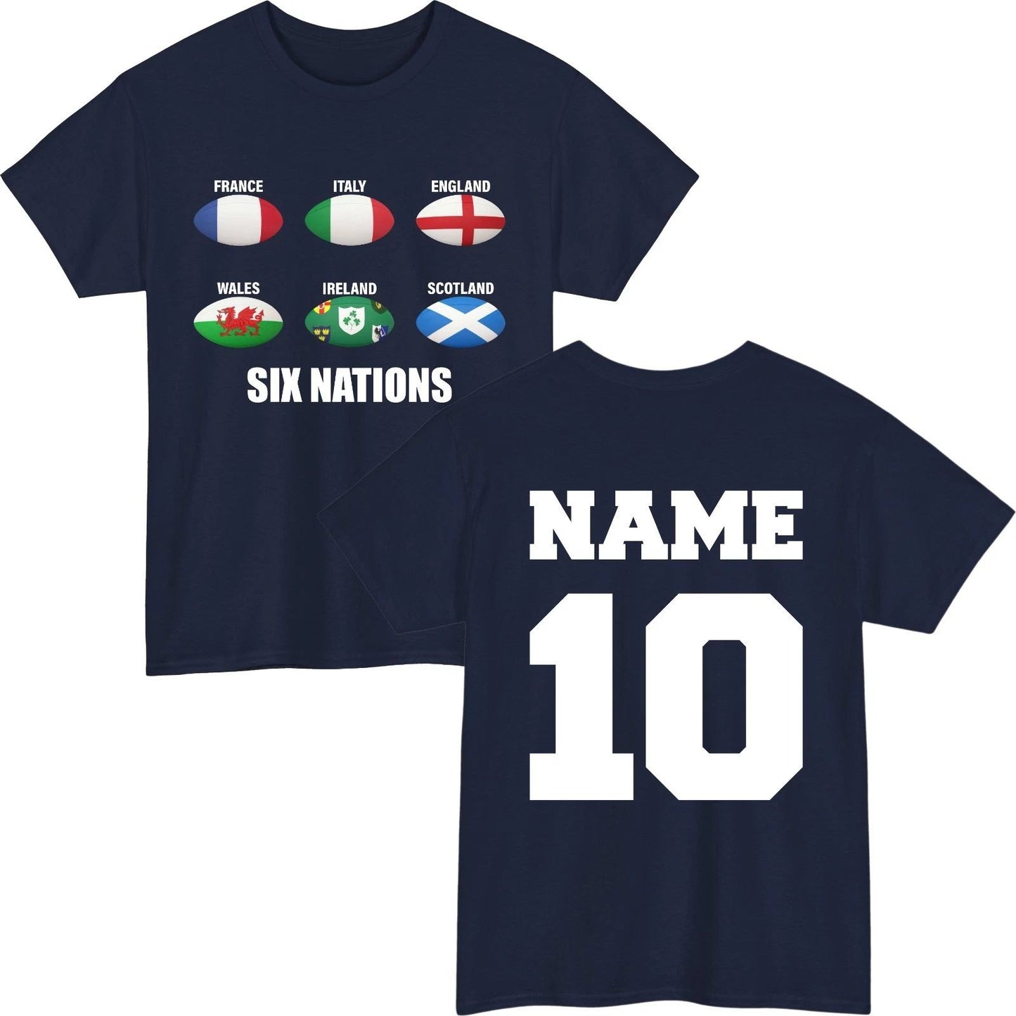 Custom Six Nations Rugby T-Shirt England Ireland Wales France Scotland Italy Top