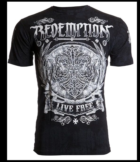 ARCHAIC by AFFLICTION Black SHIELDED Short Sleeve Slim Fit Y2K T-shirt NWT