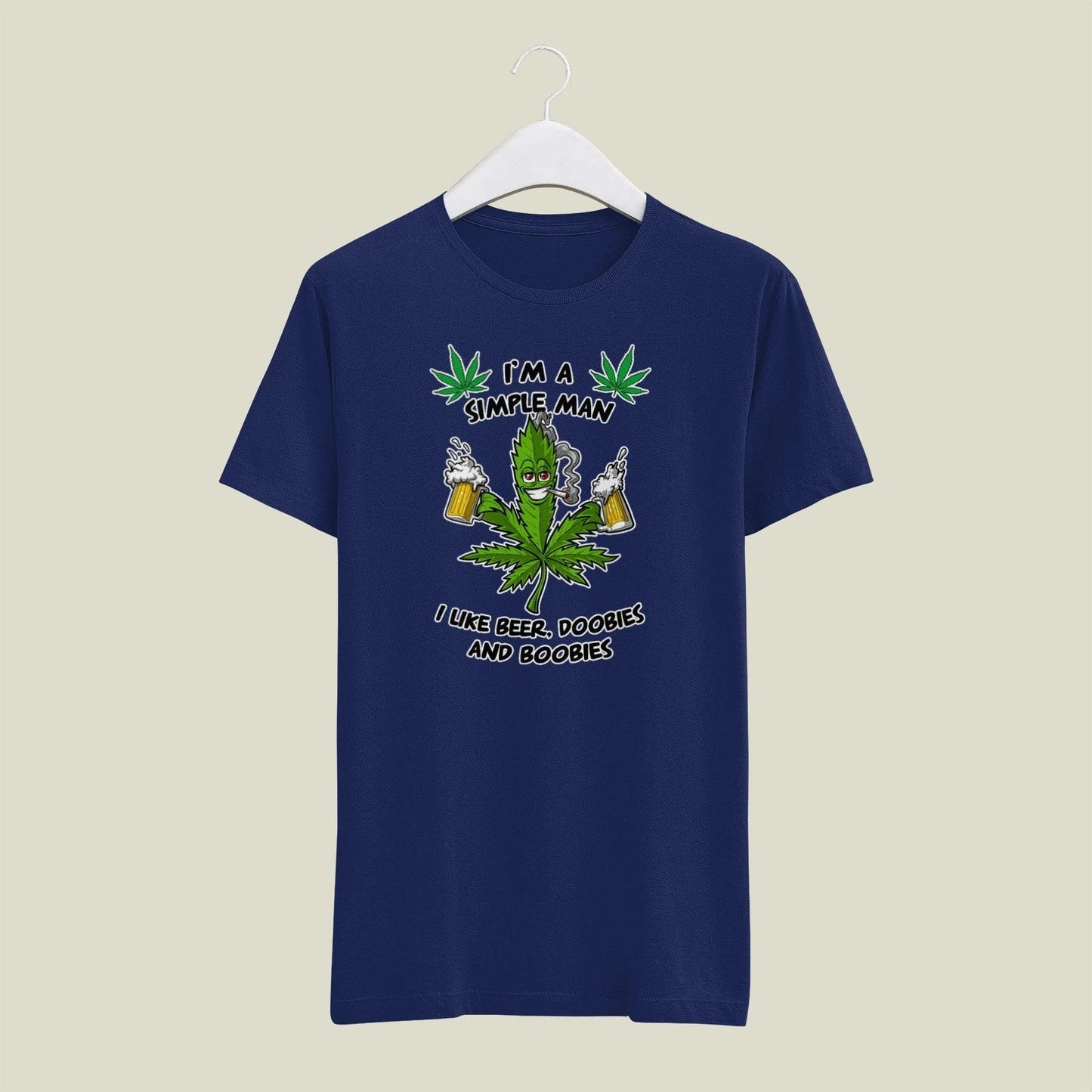 Blue LARGE Mens T Shirt Gildan Simple Man Beer Doobies Boobies 420 Weed