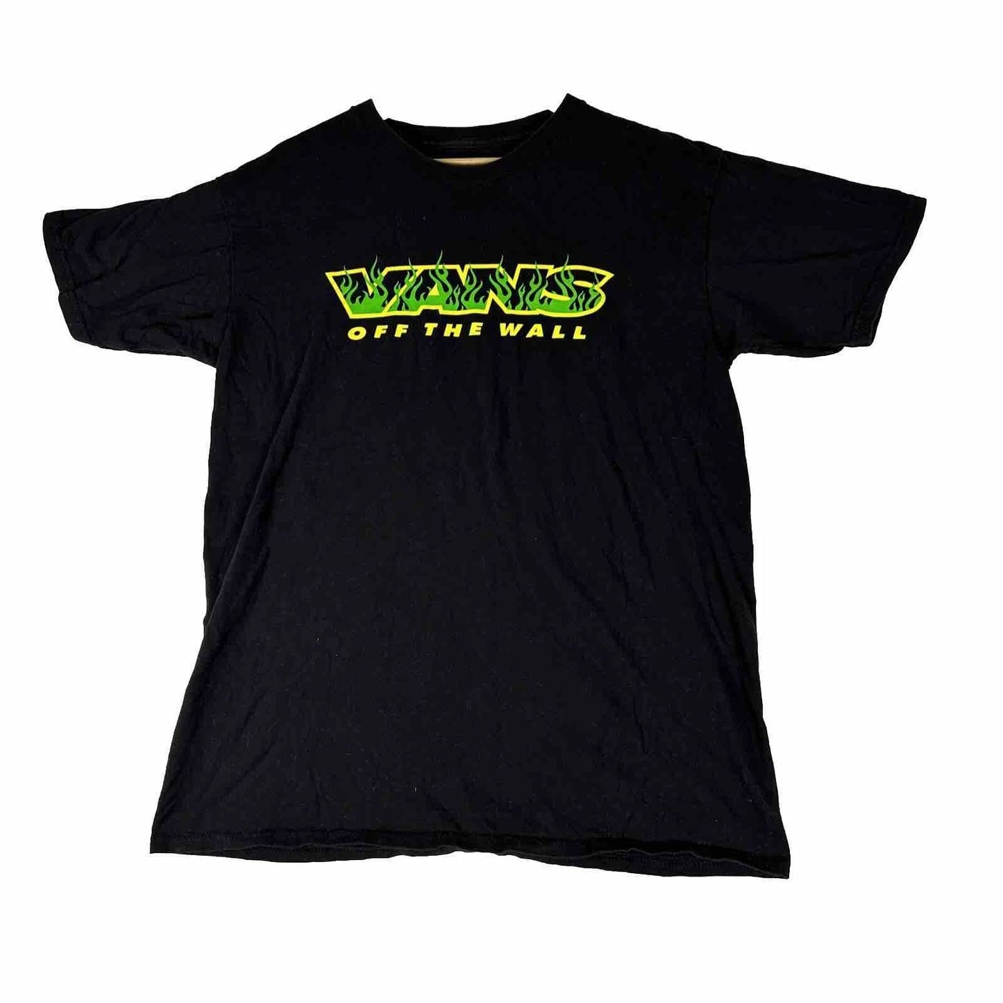 Y2K Vans Off The Wall T-Shirt Mens L Graphic Flaming Logo Black Skateboard