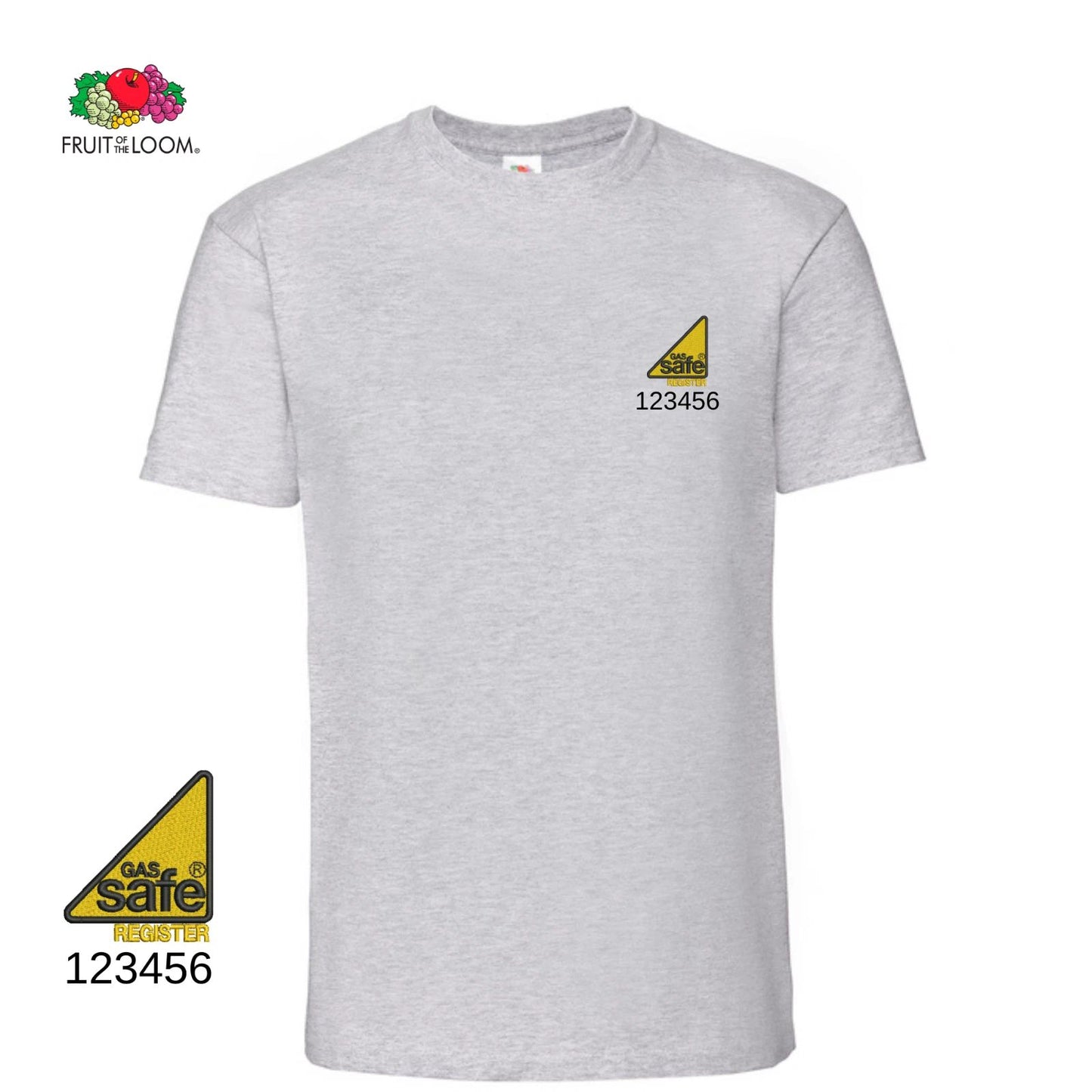 Gas safe Plumber t shirt Fruit of loom embroidered personalised with your text
