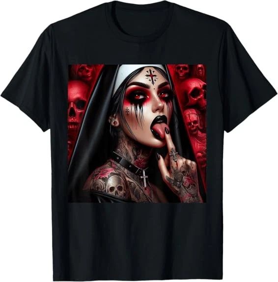 NEW POPULAR Aesthetic Occult Unholy Grunge Emo Punk Nun T-Shirt