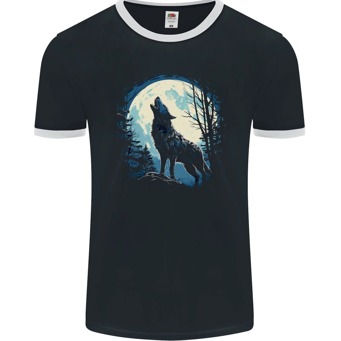 Moonlit Howling Wolf Fantasy Mens Ringer T-Shirt FotL