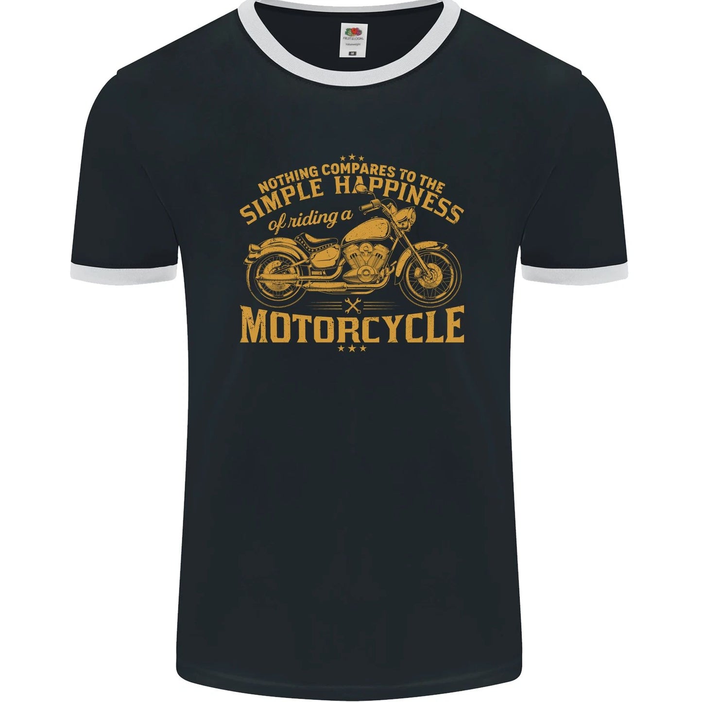 Simple Happiness Biker Motorcycle Motorbike Mens Ringer T-Shirt FotL