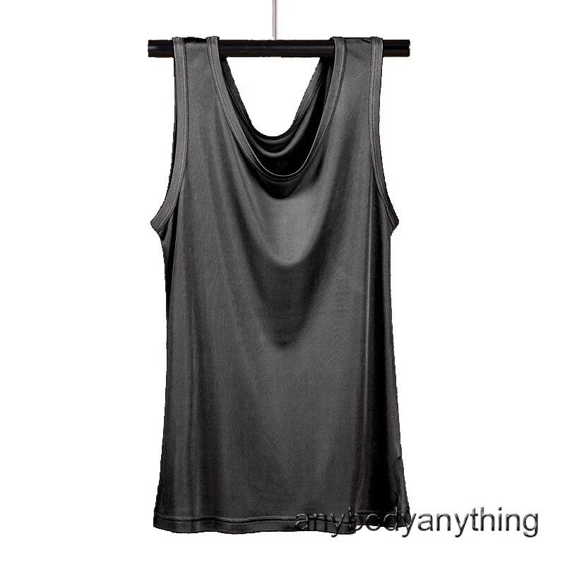 Men's 100% Silk Tank Tops Crew Collar Sleeveless T-Shirt Knitted Undershirt Tops