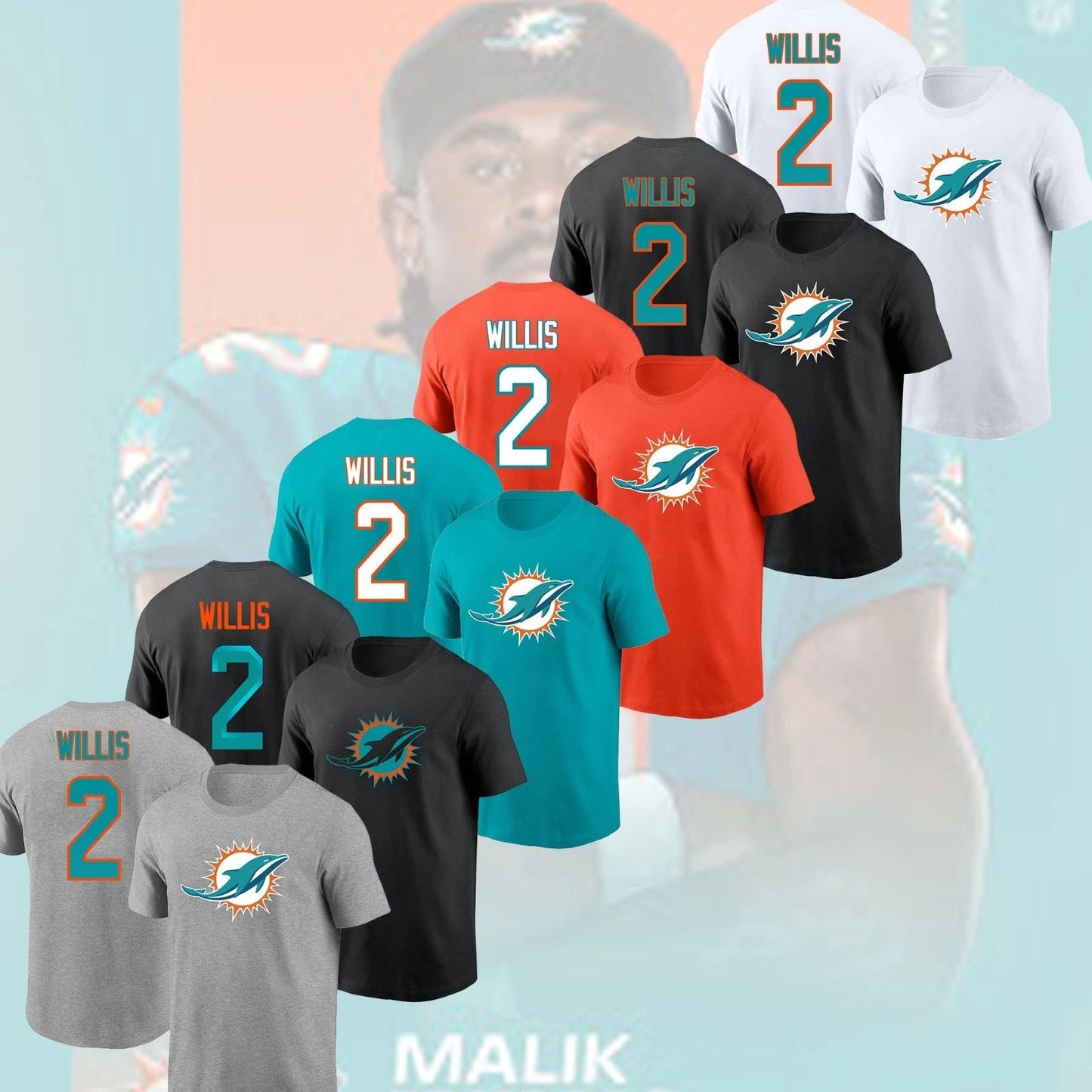 NEW SALE! Malik Willis #2 Miami D0lphins 2026 Name & Number Fan Gifts