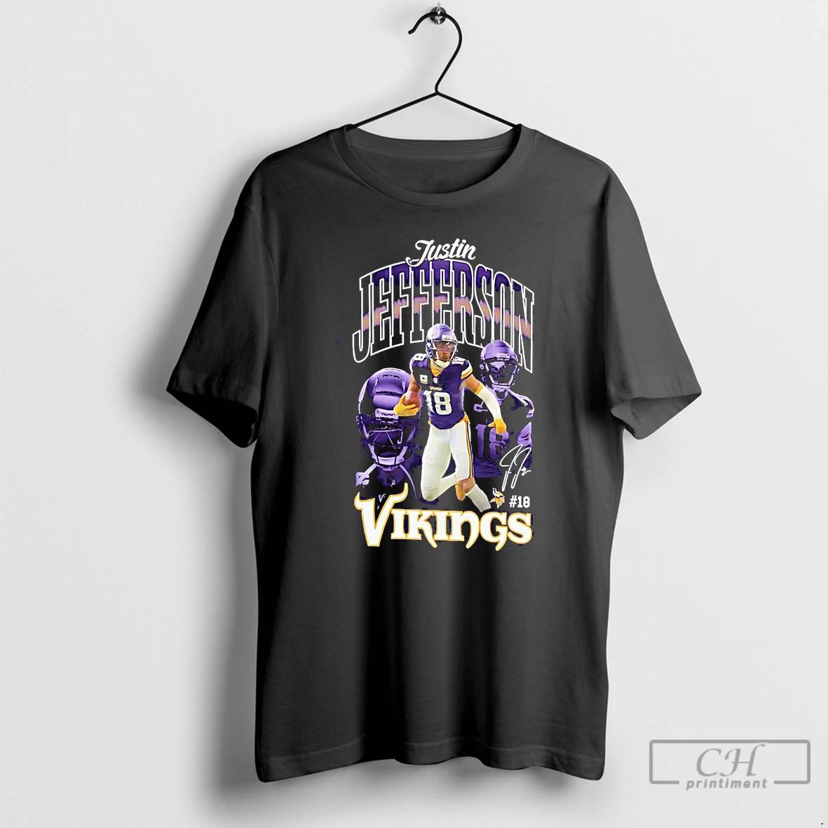 Premium Justin Jefferson Picture Collage Signature Minnesota Vikings T Shirts