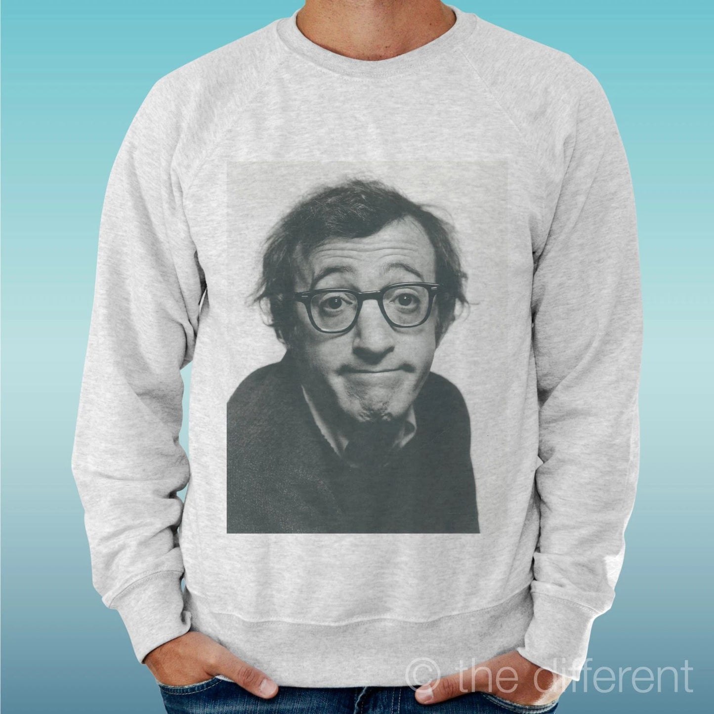 Felpa Man Light Sweater Light Grey " Woody Allen Film Movie Funny "