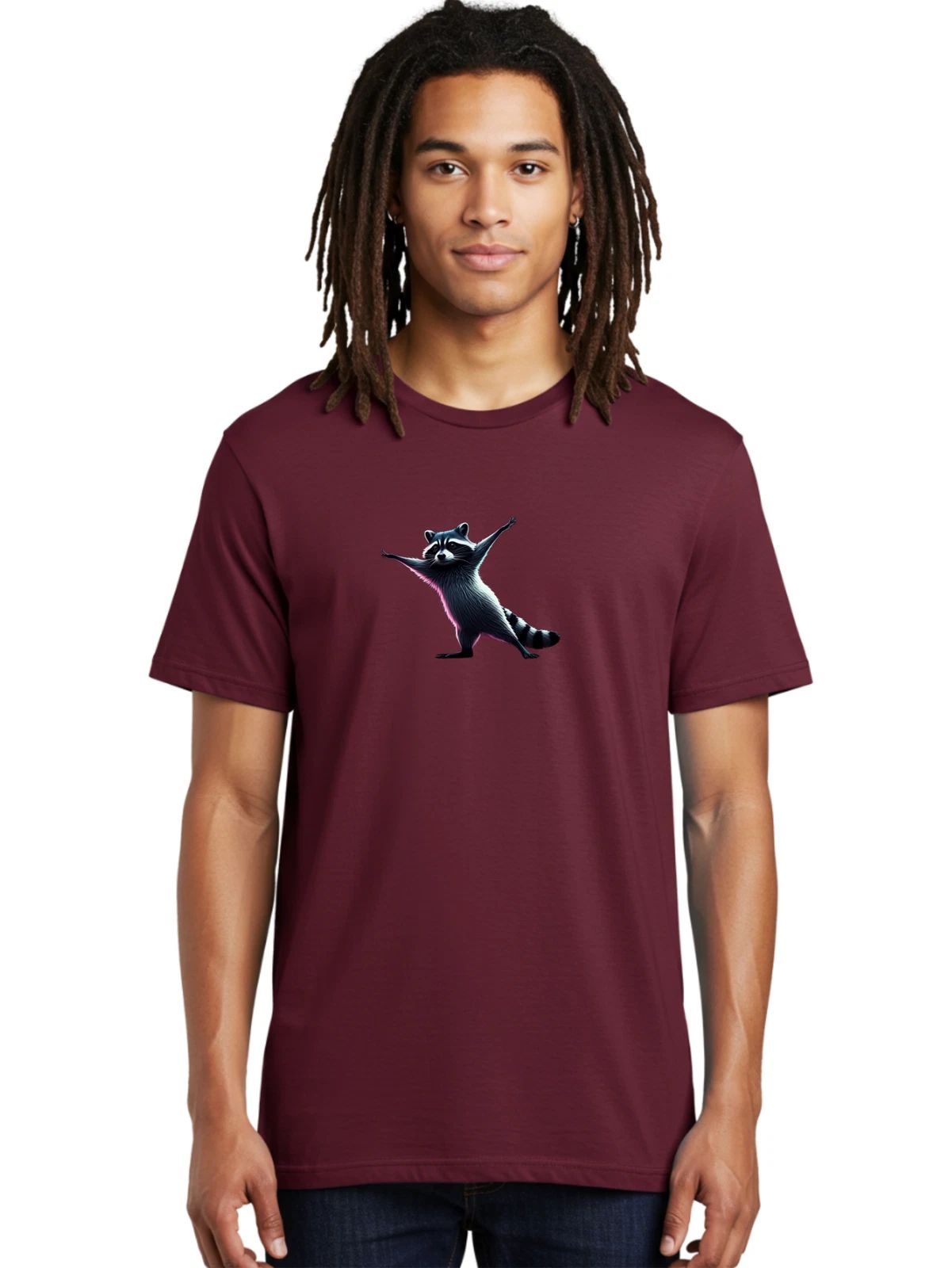 Yoga-Raccoon Mens Graphic Tee, 100% Cotton, Casual Summer Wear