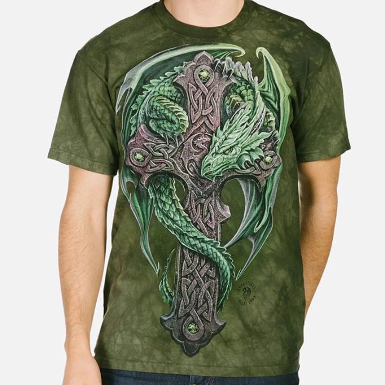 The Mountain Woodland Guardian T-Shirt Size L Dragon Celtic Cross Anne Stokes