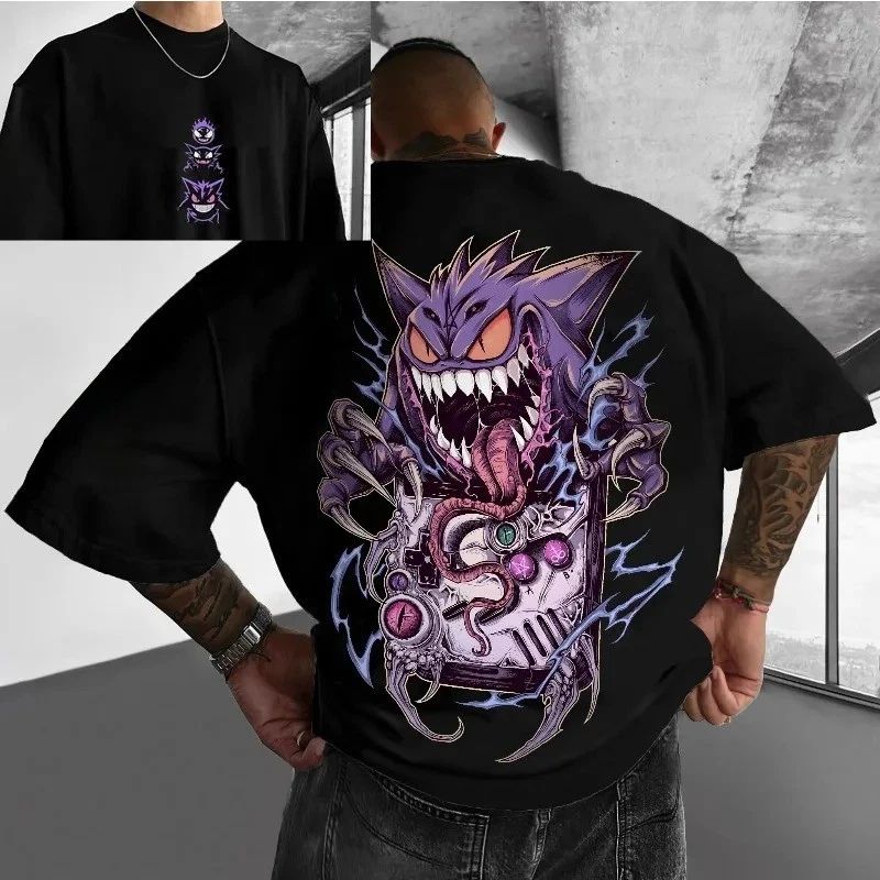 Gengar Anime T-Shirt Mens Oversized 100% Cotton Harajuku Y2K Half Sleeve