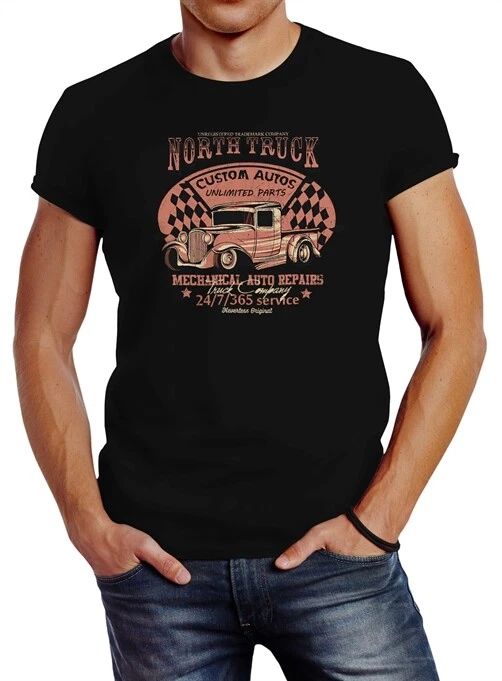 Mens Hot Rod Big Block Car Tuning V8 Vintage Truck Print Slim Fit T-Shirt