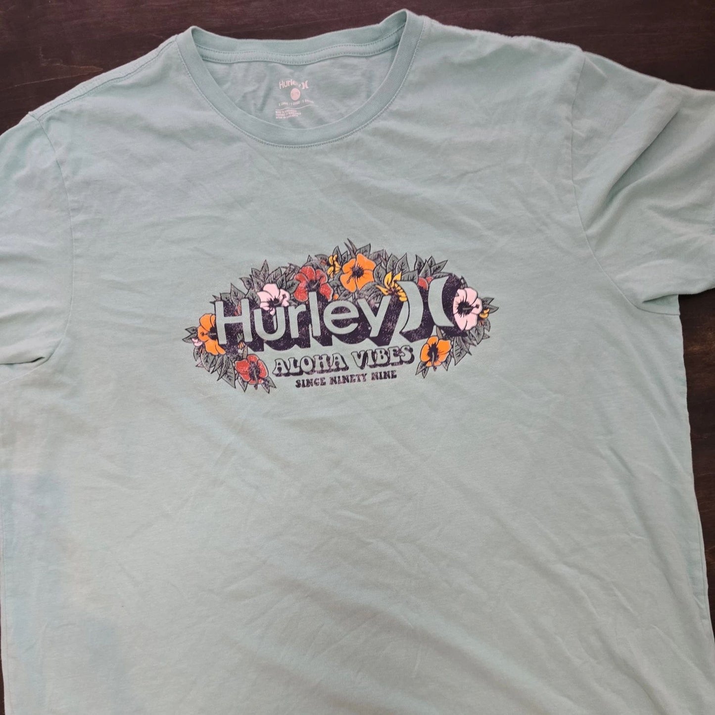 Hurley Men's T-Shirt Everyday Short Sleeve Beach Flower Green Size XL