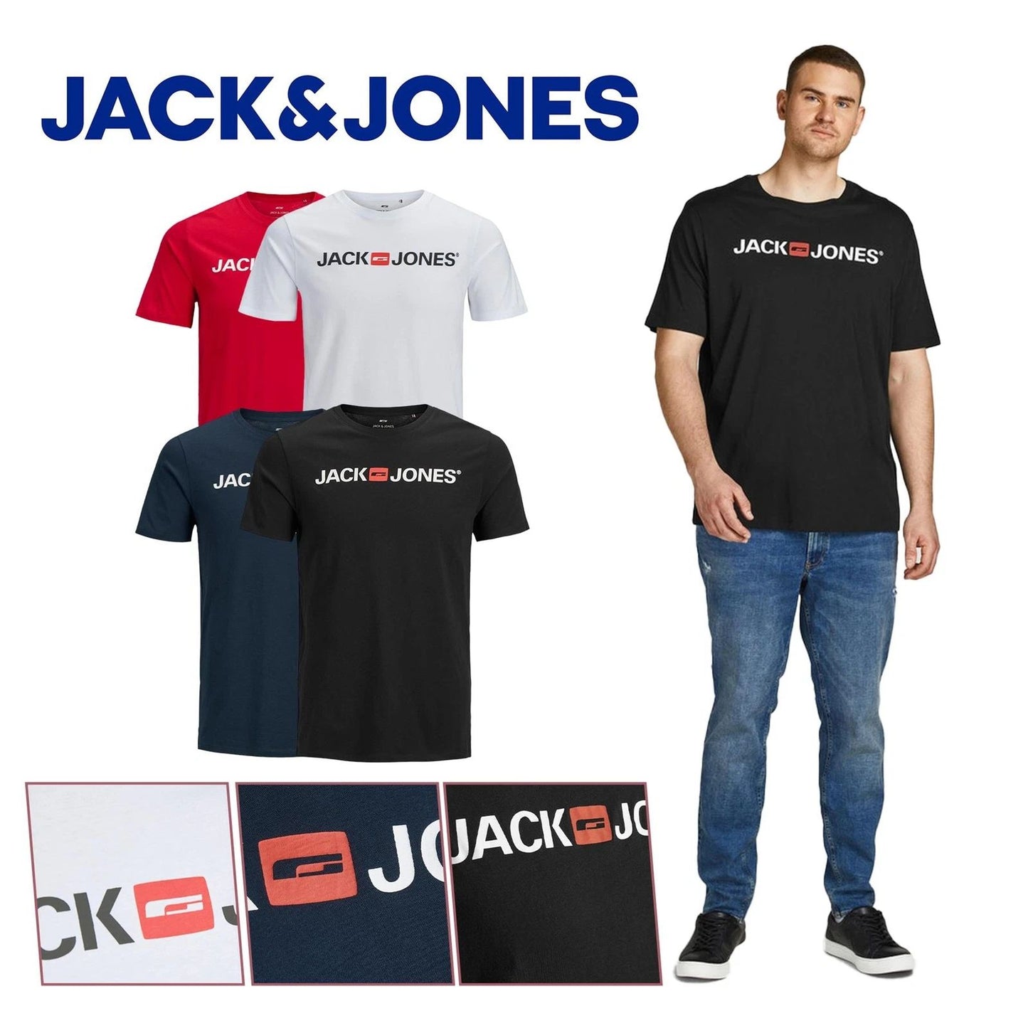 Jack & Jones Men's Big & Tall T-shirts Short Sleeve Plus Size Designer Tee Top