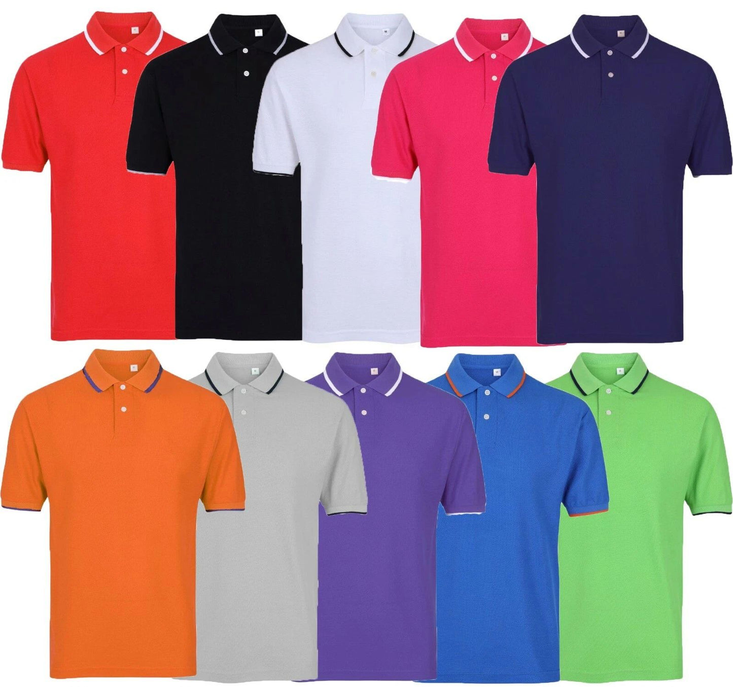 Mens Short Sleeve Plain Tipping Polo Shirt T Shirt Top Casual S-2XL Pique