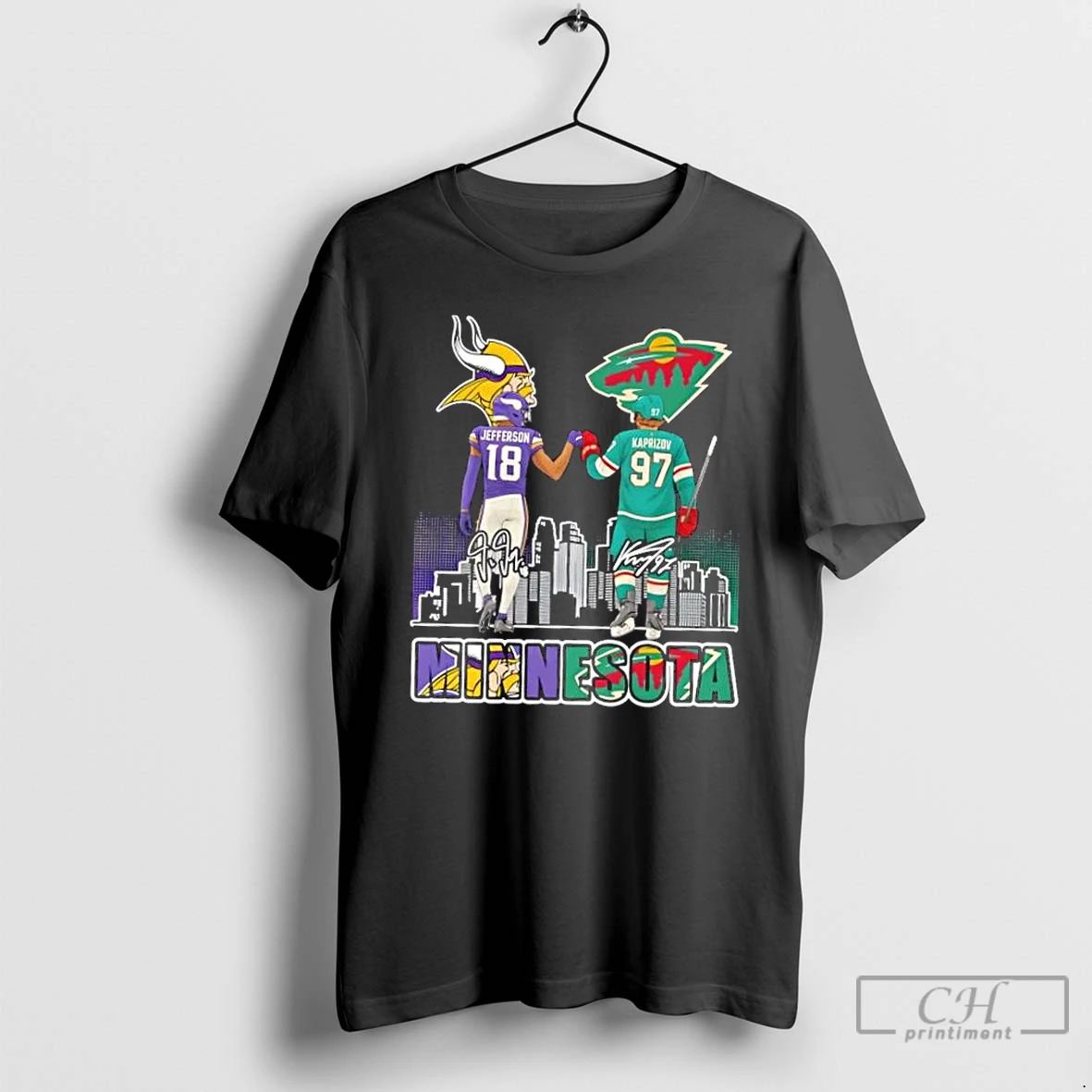 Premium Minnesota Sports Jefferson Vikings X Kaprizov Wild Skyline T Shirts