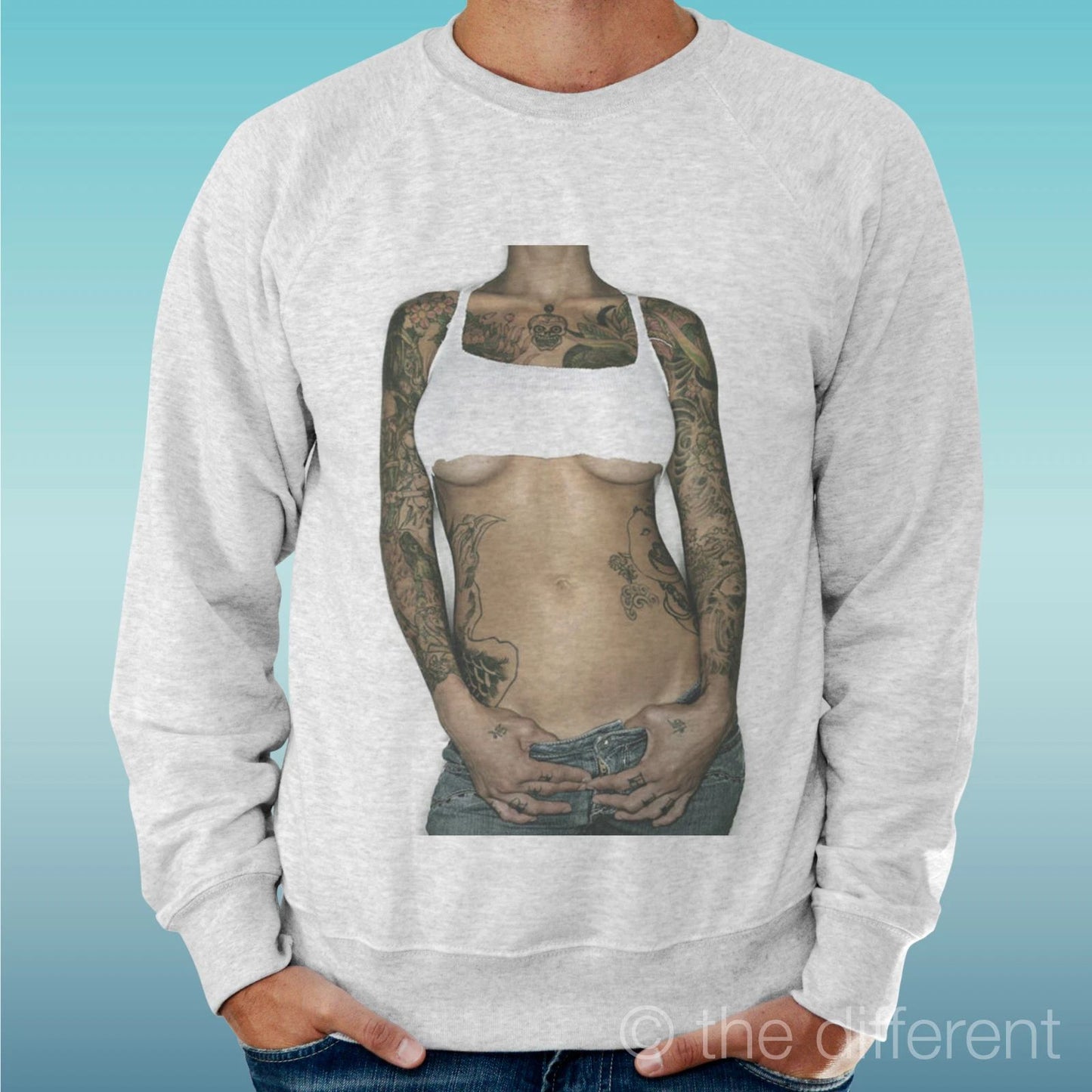 Felpa Man Light Sweater Light Grey Girl Inked Tatuaggio Sexy