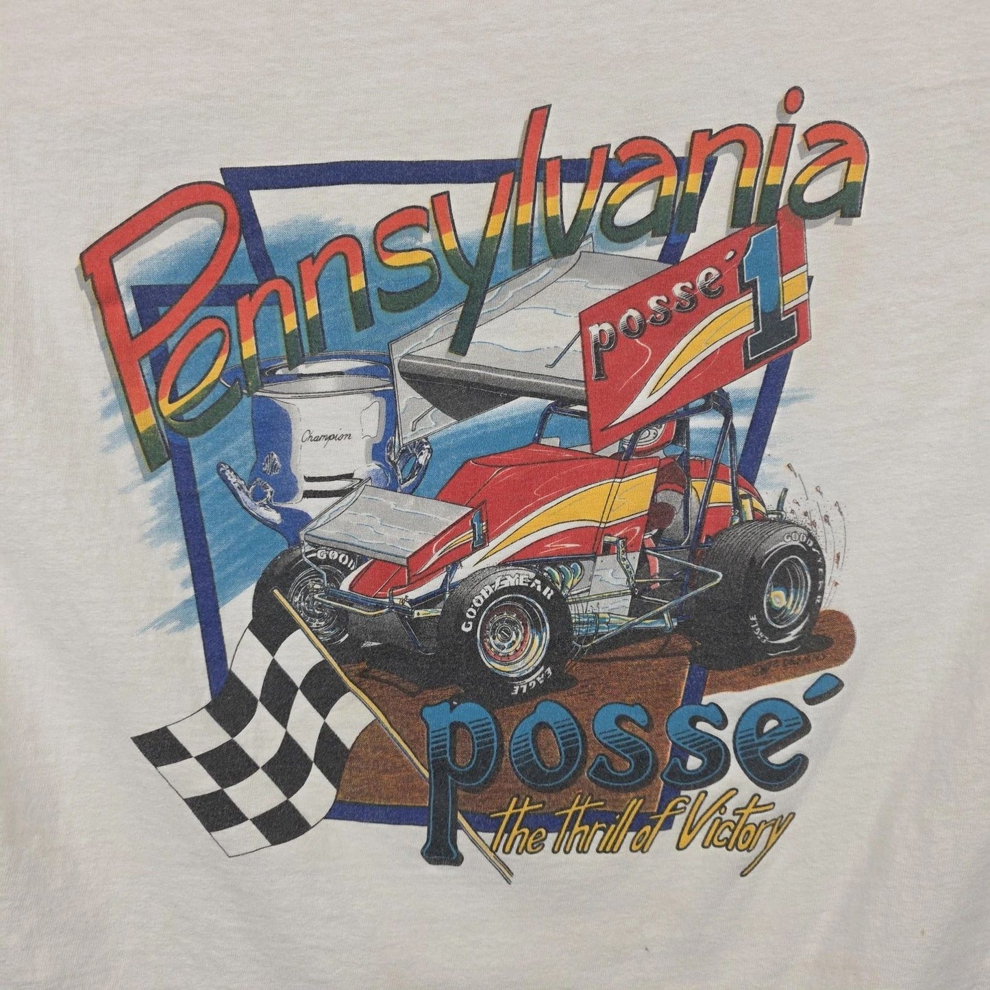 Vintage Pennsylvania Posse Hanes Mens Large White Sprint Racing Graphic Tee USA