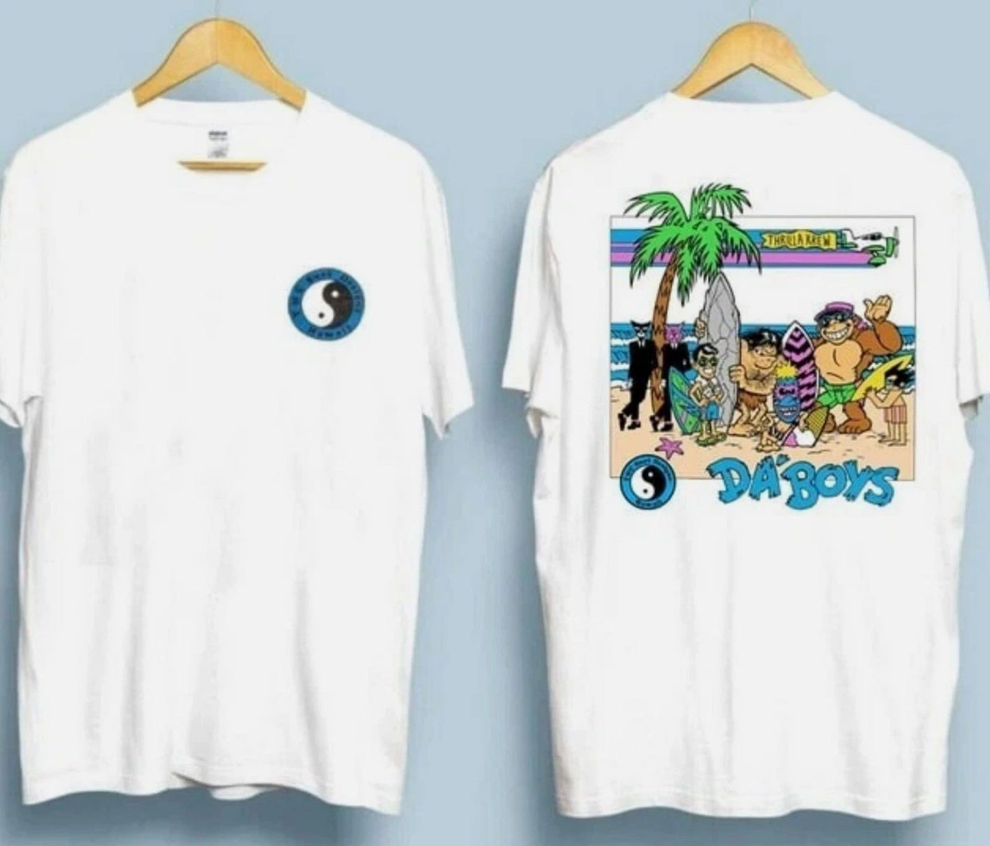 T&C Surf Challenge Retro 80s Designs T-shirt White 2 sides Cotton