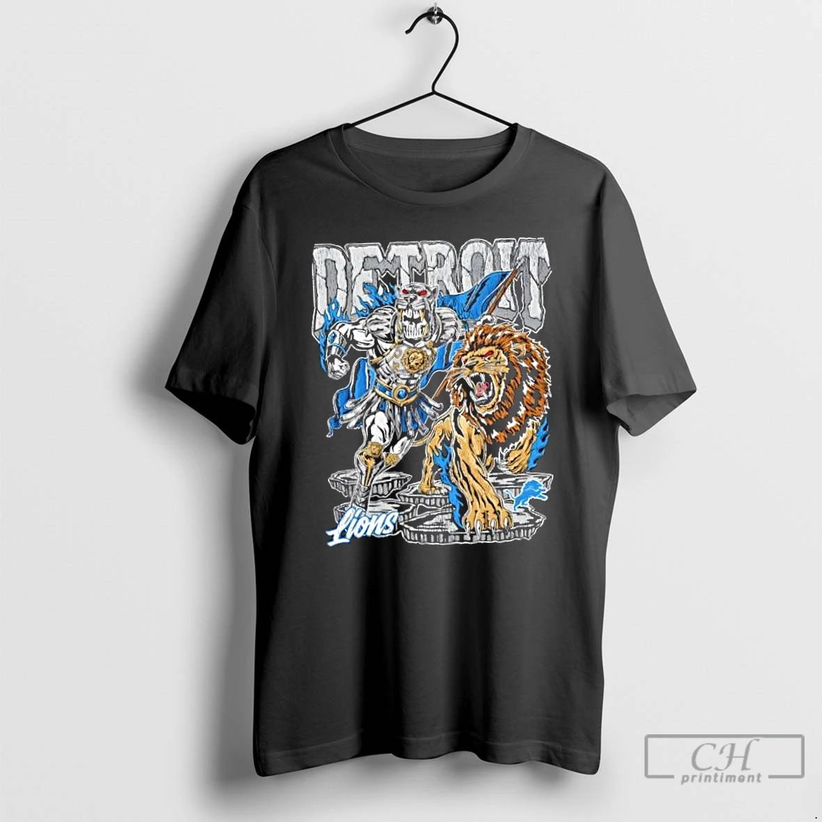 Classic Detroit Lions Gladiator Football Fire Graphic T Shirts