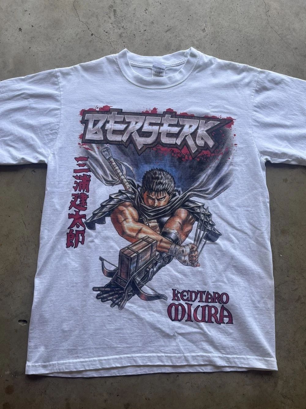 Guts Berserk Anime 90s Retro style White T shirt Classic style tee.