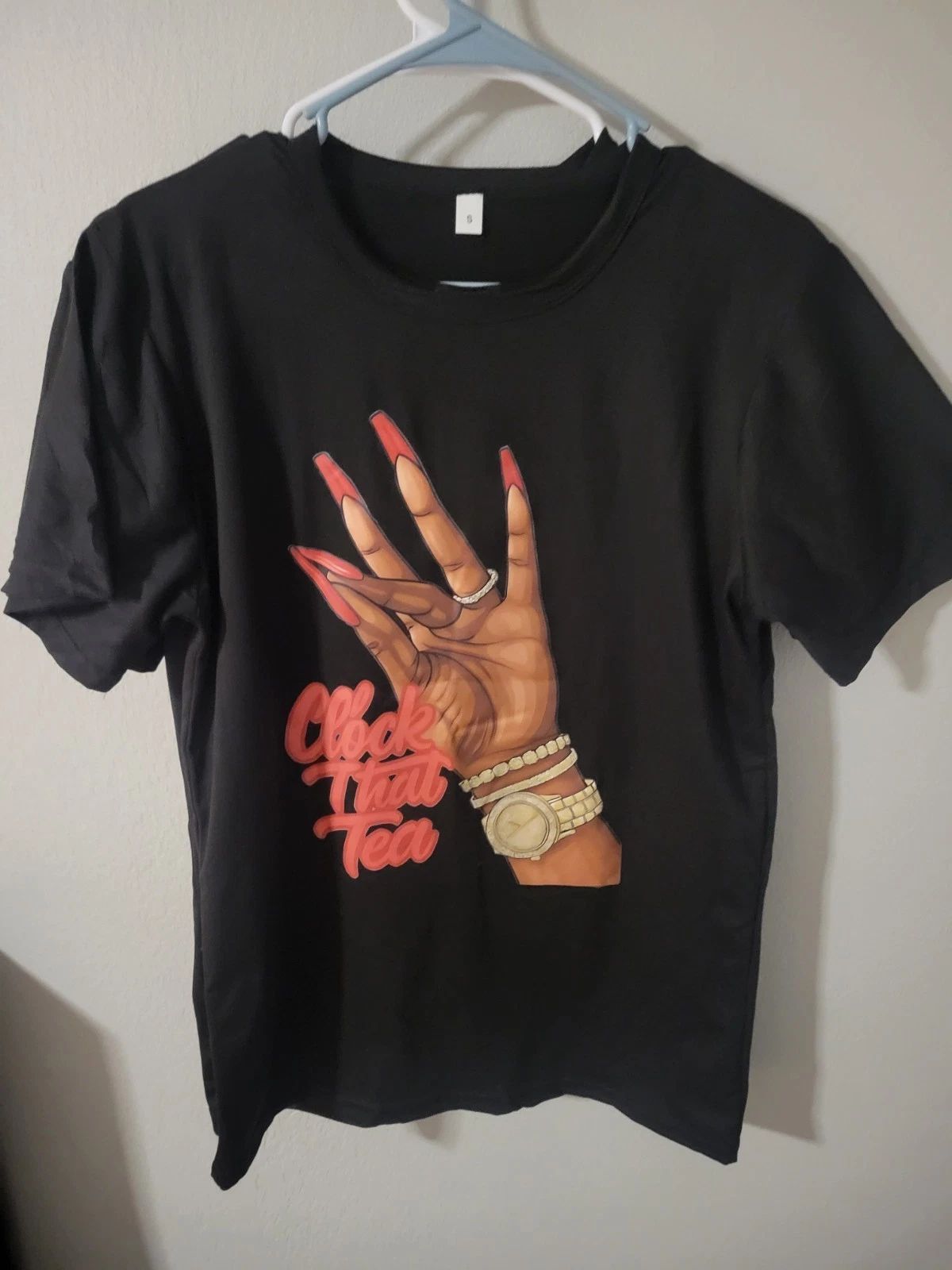 Black Tshirt With Clock That Tea Print. Size S. # Cute