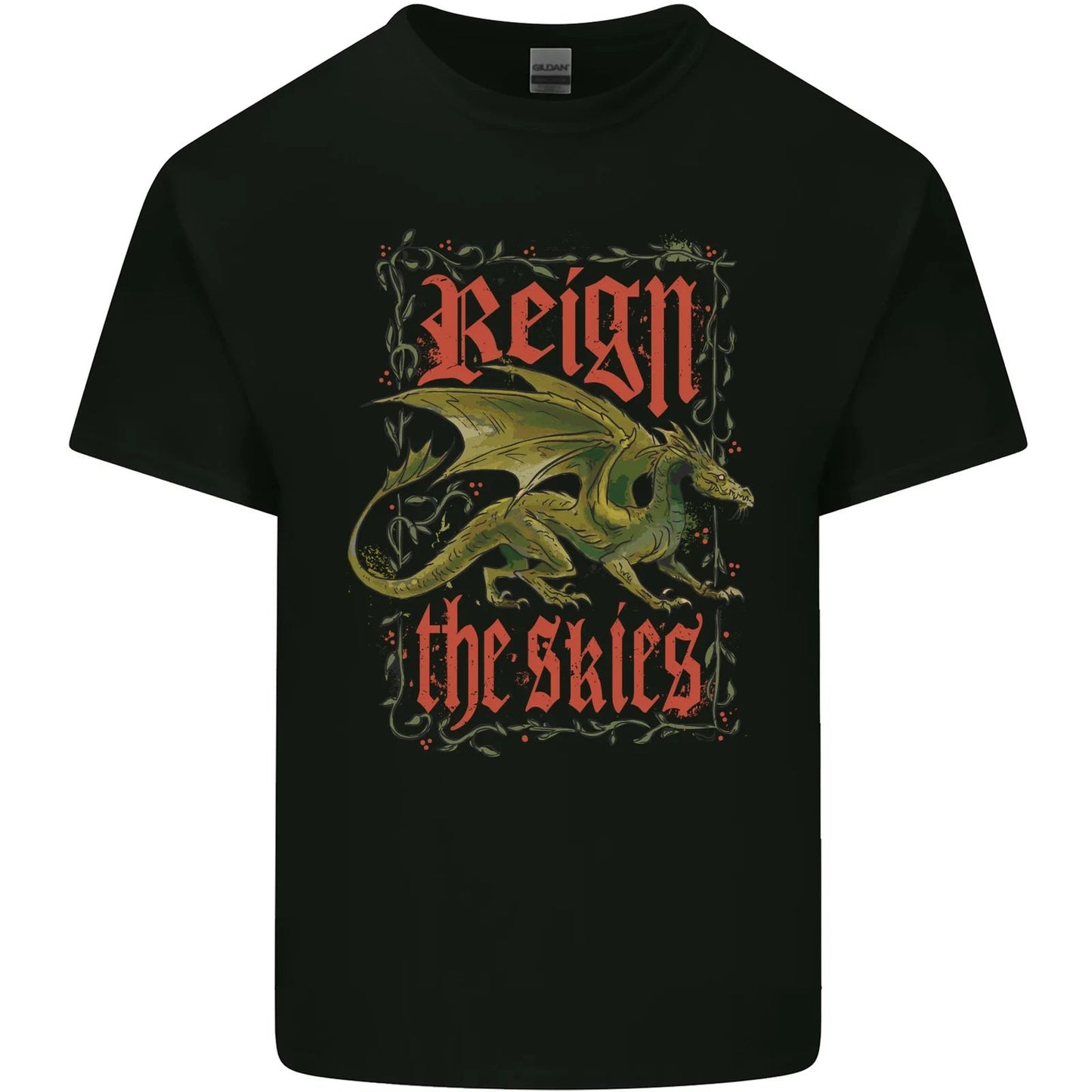 Fantasy Dragons Reign the Skies Mens Cotton T-Shirt Tee Top