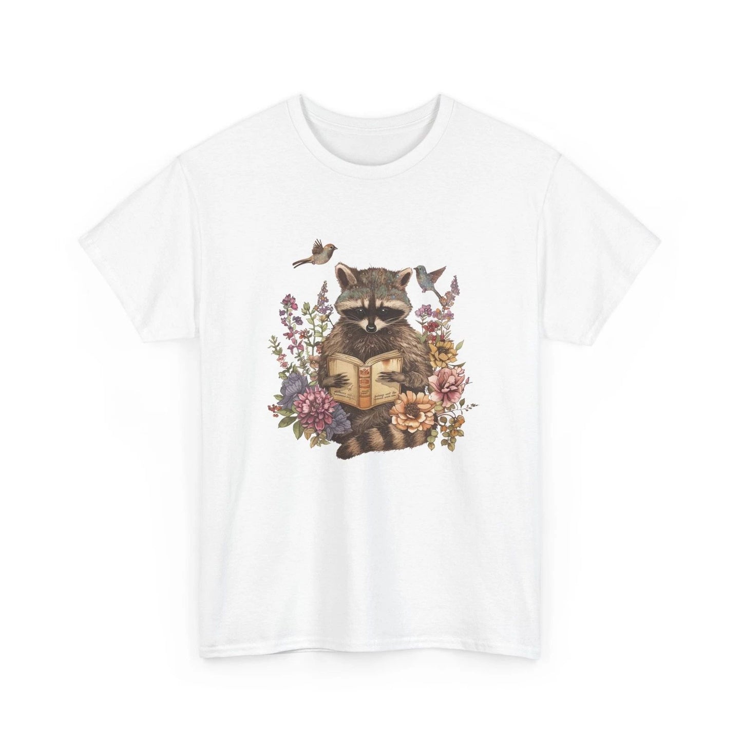 Boho Floral Raccoon Reading Book T-Shirt Whimsical Book Lover Shirt