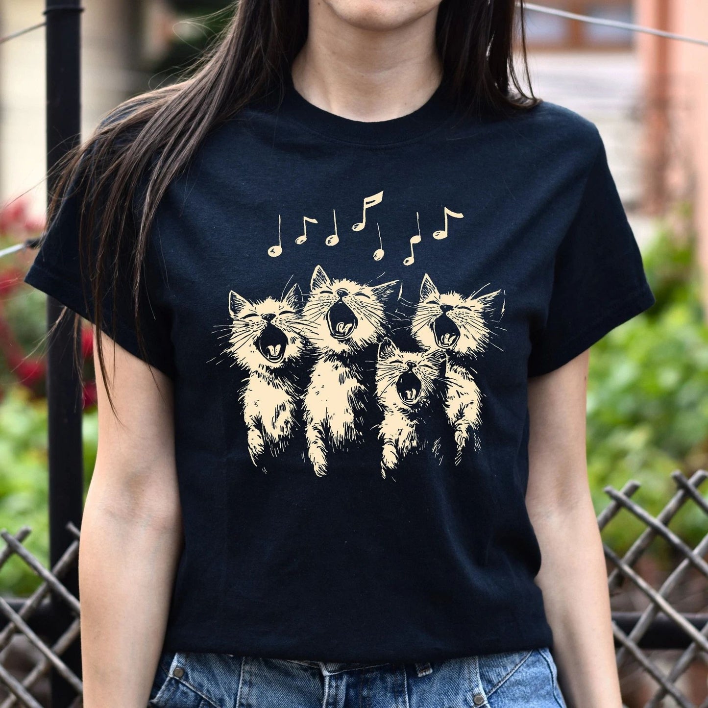 Singing cats Unisex T-Shirt gift silly cat besties Music teacher tee black navy