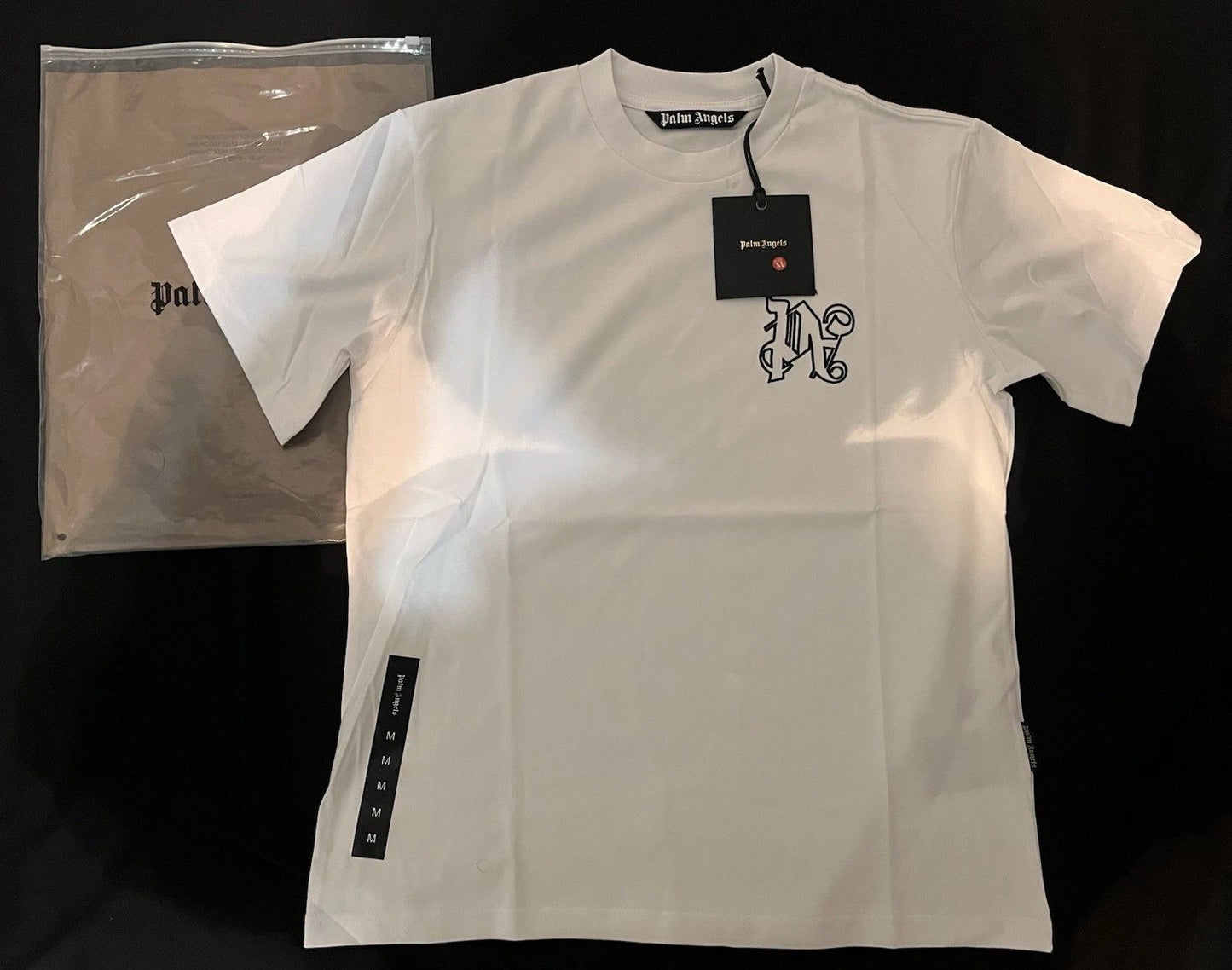Palm Angels White Logo Men's Cotton Crew Neck Short Sleeve T-Shirt Size M