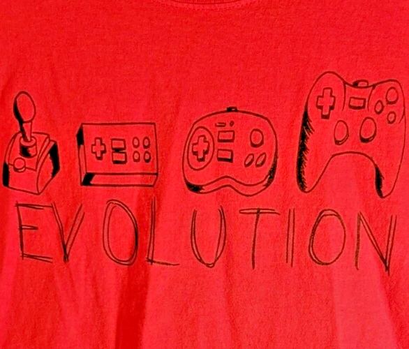 Adult Red Evolution of Gaming Controllers History Graphic Short Sleeve T Shirt