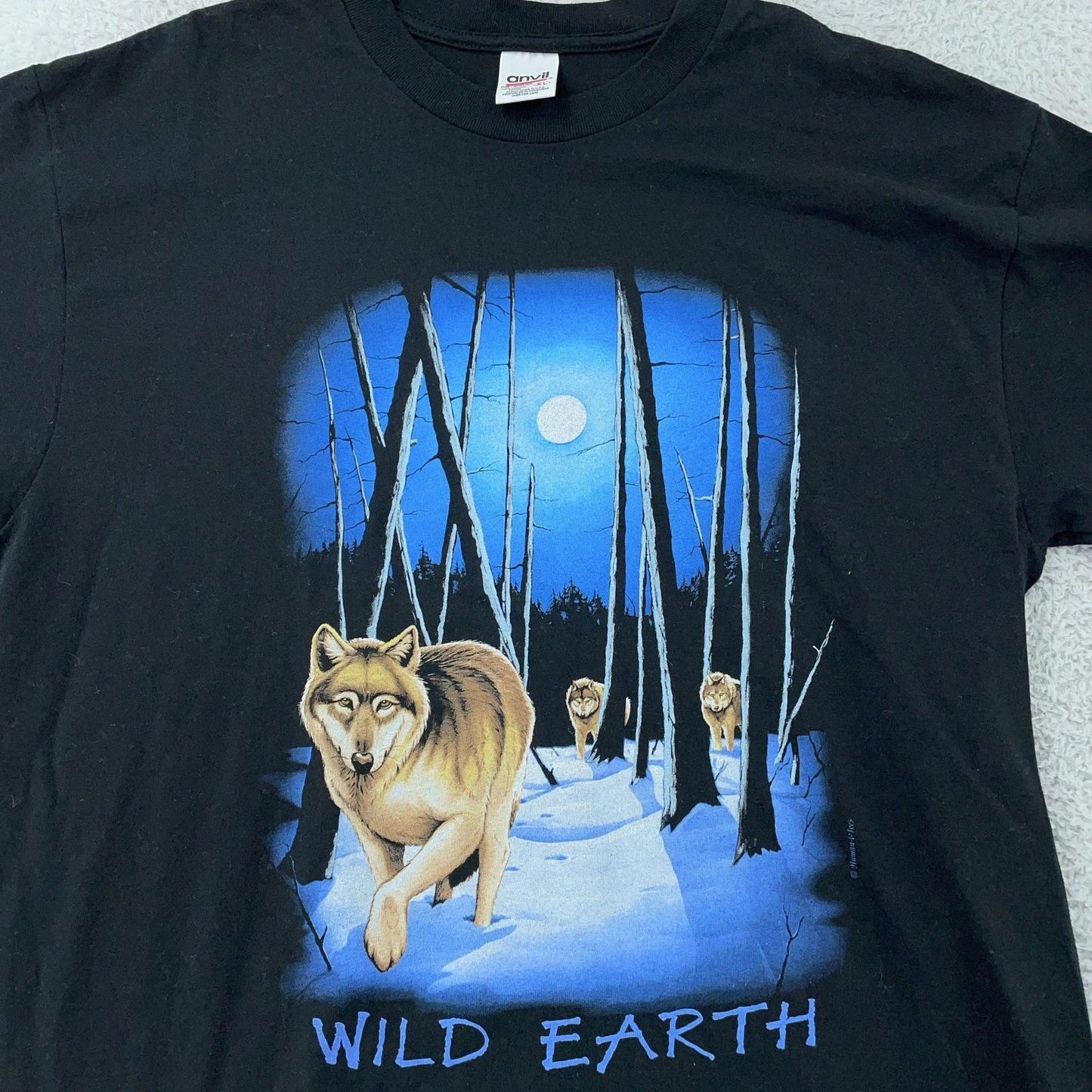Vintage Wild Earth Wolf T-Shirt Mens L/XL Nature Human-i-Tees Moon Forest 90s