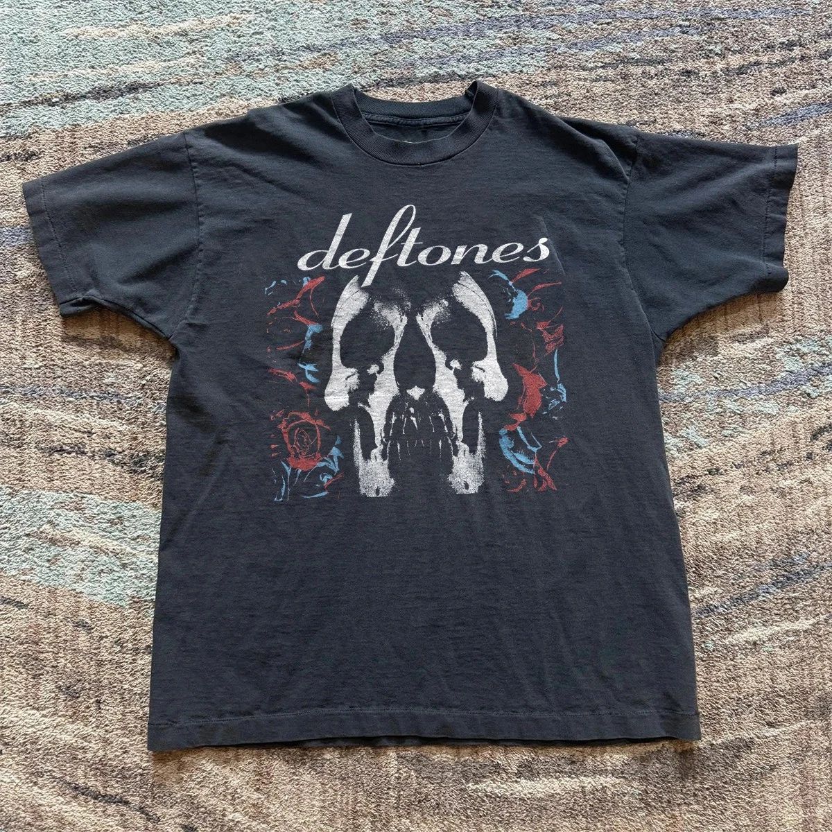 Deftones Rock Skull Bones Roses Punk Unisex Black T-shirt Size S-5XL