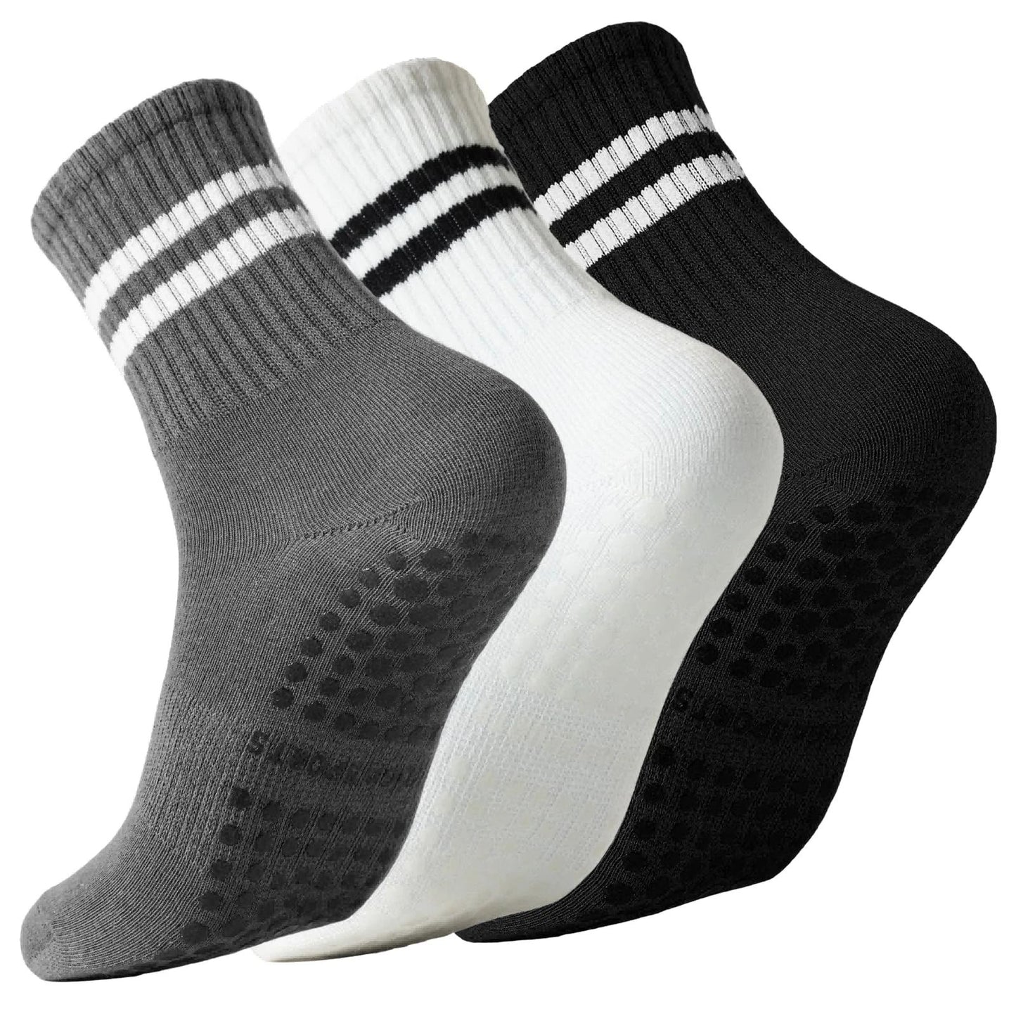Pilates Socks with Grips for Women Grippy Non Slip Crew Socks for Yoga Barre ...
