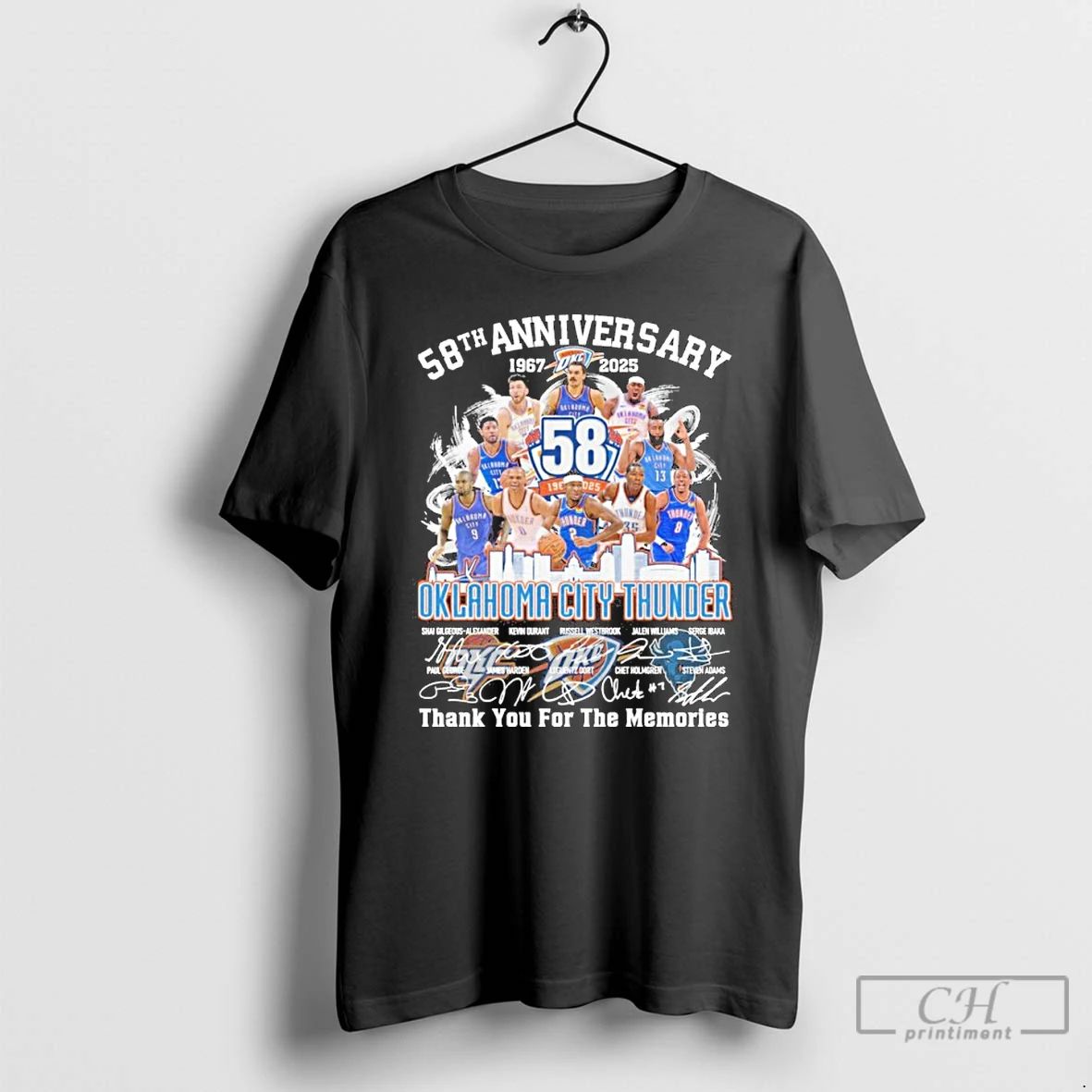 Premium 58th Anniversary 1967 2025 Oklahoma City Thunder Teams Signatures T Shirts