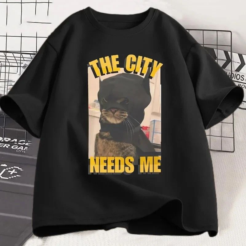 Humorous Pet Lover T Shirt Men The City Needs Me Funny Cat Graphic T-Shirt♡