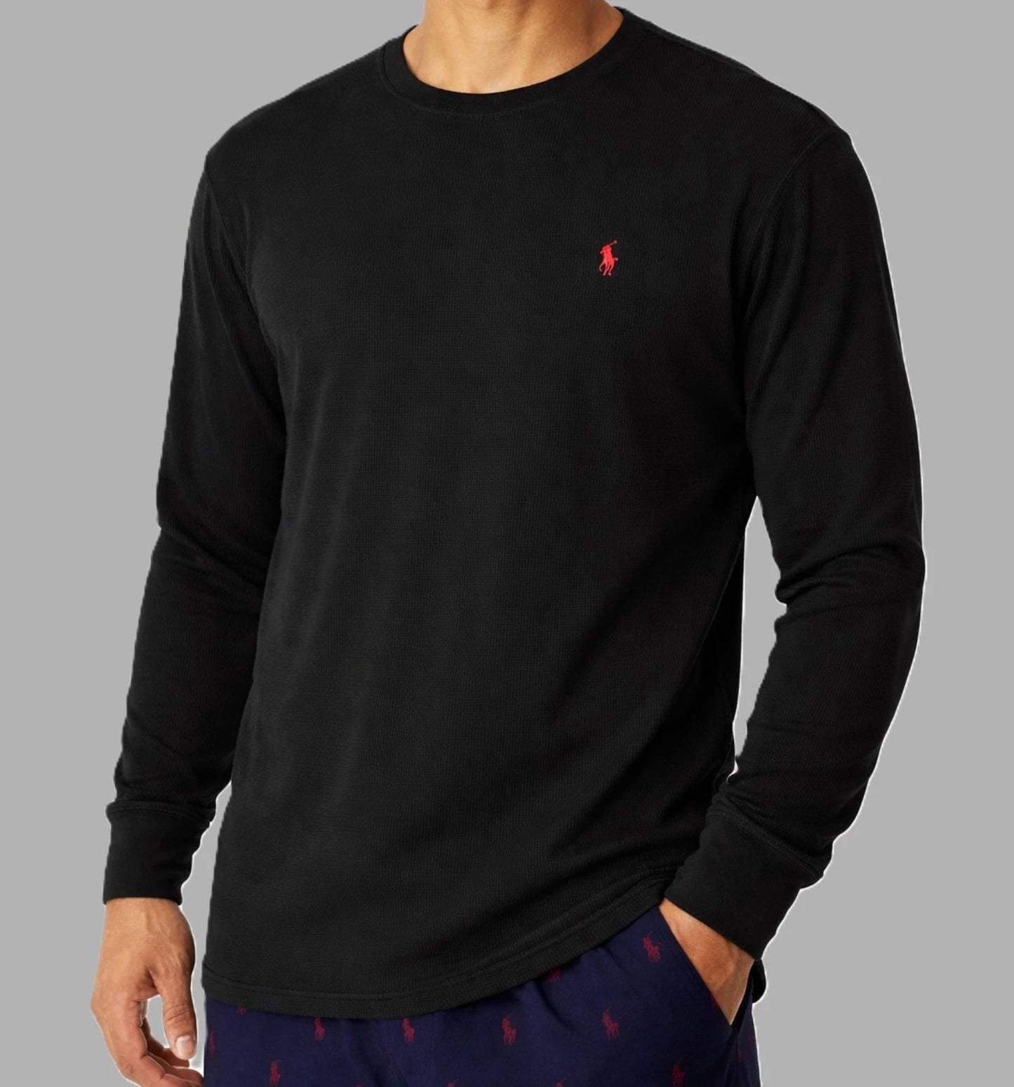NWT -POLO RALPH LAUREN Mens Waffle Knit Thermal Long Sleeve Shirt - BLACK S-XXL