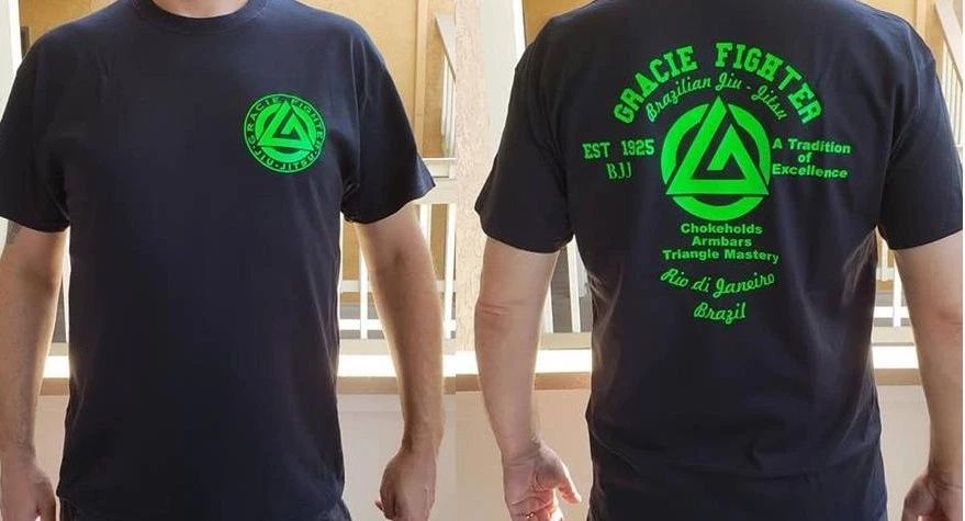 Gracie Fighter BJJ Brazilian Jiu Jitsu T-shirt Tee MMA Mixed Martial arts 2 side