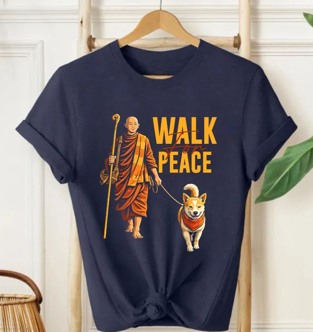 Walk for Peace Spiritual Unisex T‑Shirt – Spiritual Monk and Dog Tee Top