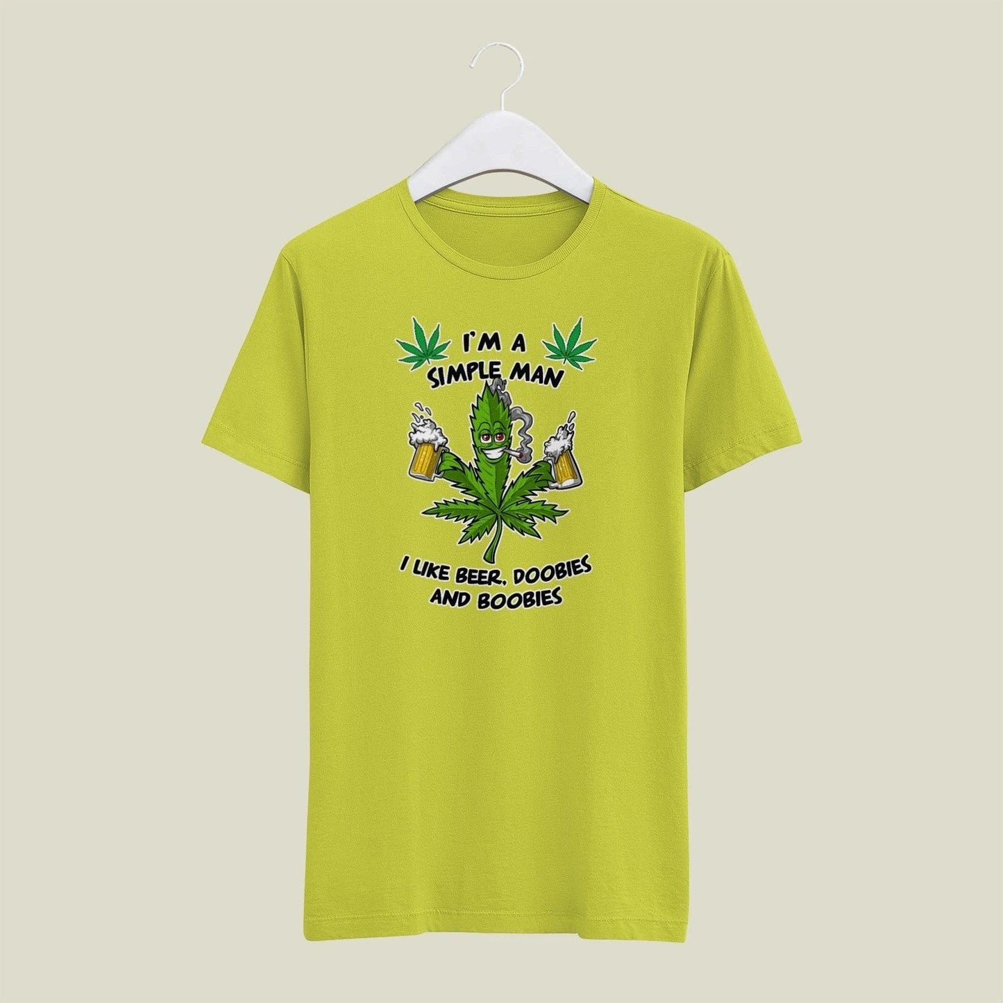 Yellow MEDIUM Mens Gildan T Shirt Simple Man Beer Doobies Boobies 420 Weed