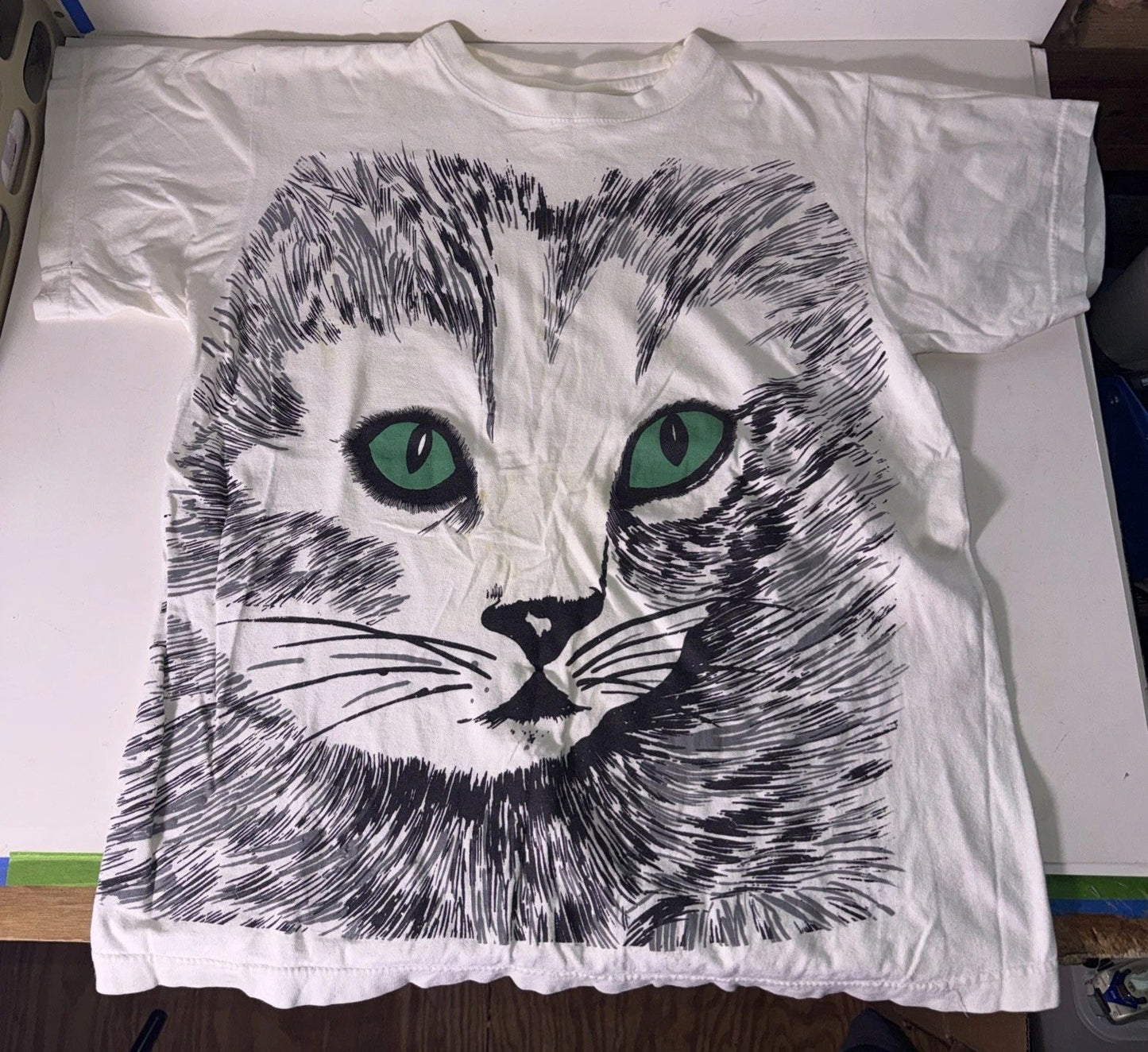 Galaxy White Cat All Over T- Shirt Cat Lover Medium Vintage