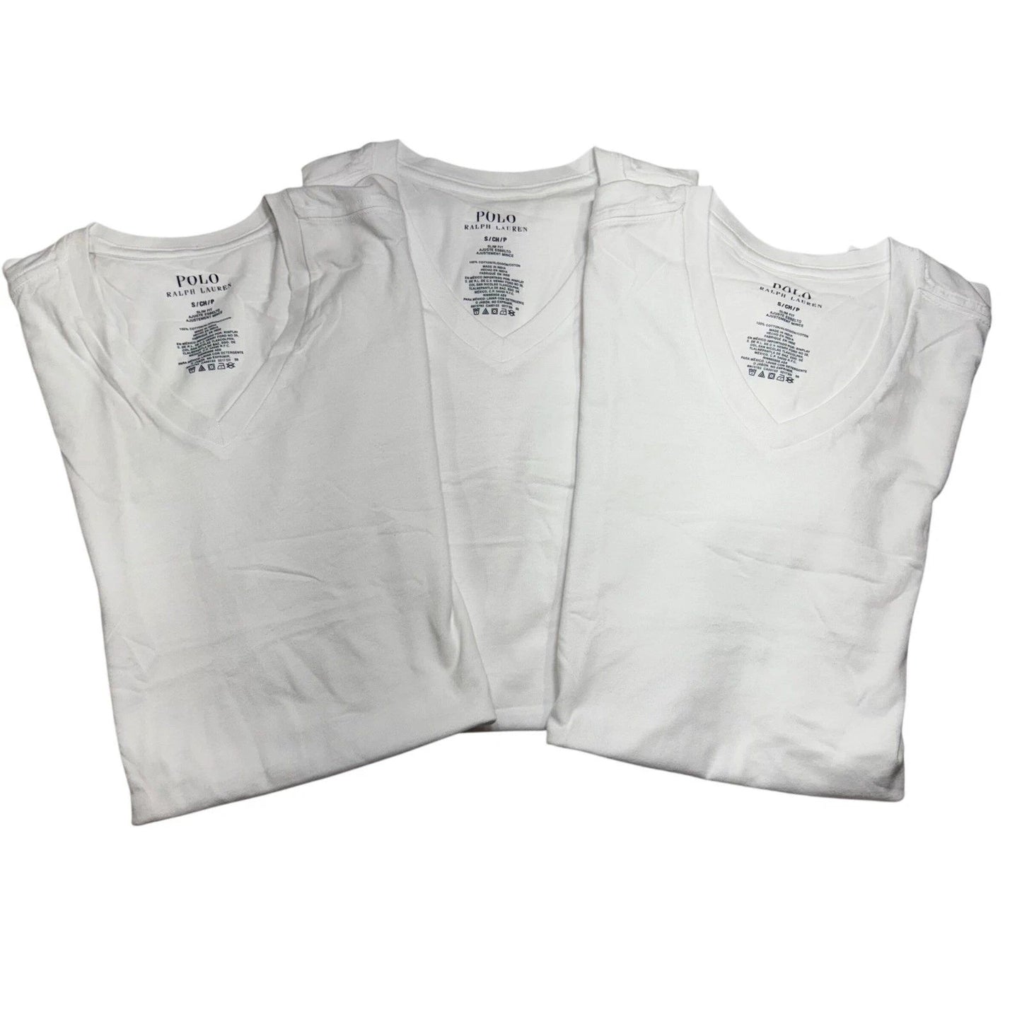 Polo Ralph Lauren Men 3 Pack White V-Neck Slim Fit Cotton Undershirts Size Small