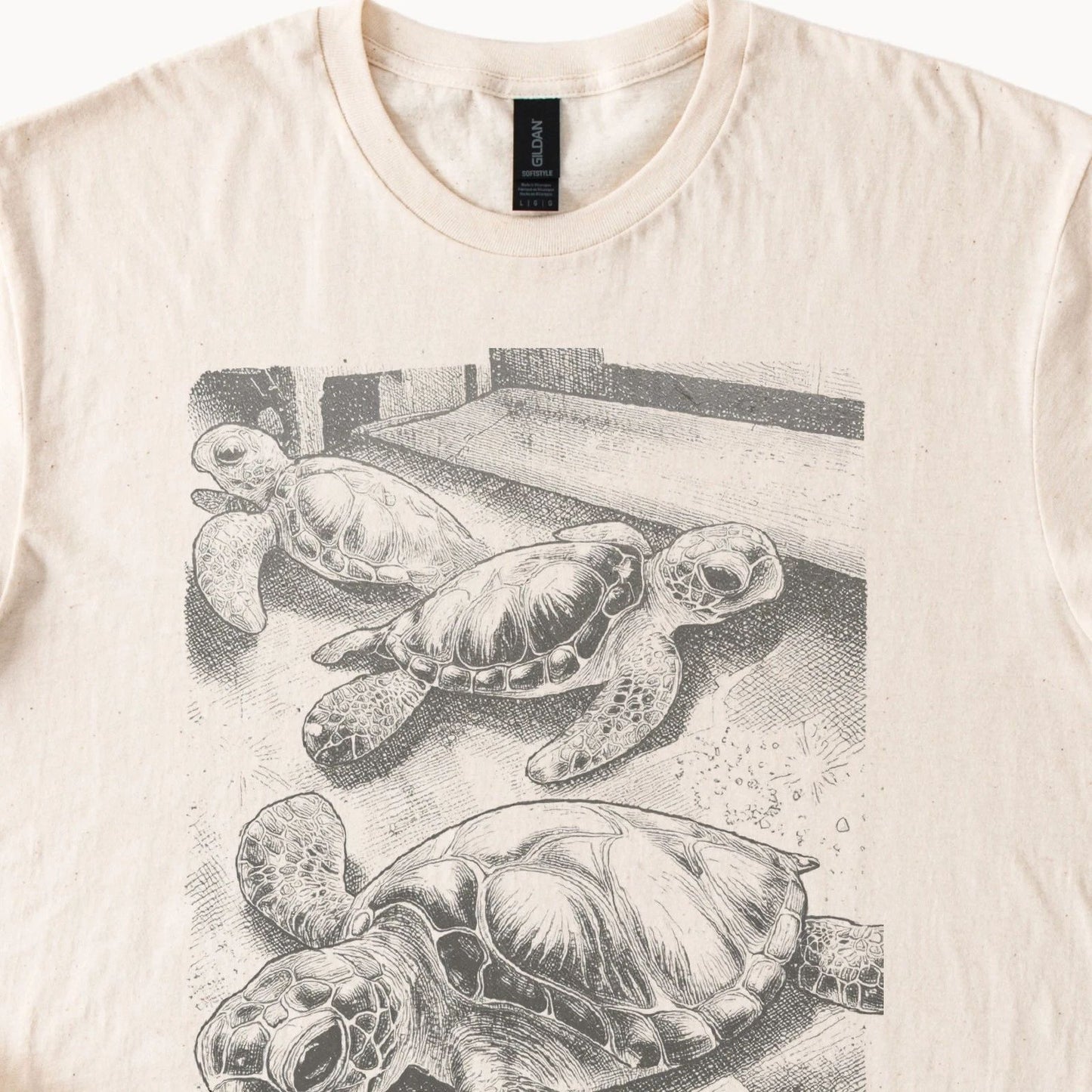 Vintage Sea Turtle Graphic Tee Natural Retro Ocean Wildlife Art