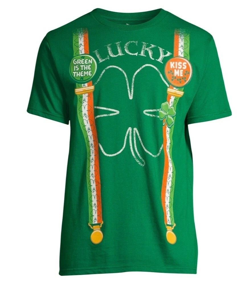 ST. PATRICK'S DAY SUSPENDERS LUCKY SHIRT BIG MEN'S GRAPHIC T-SHIRT SIZE 2XL 50☘