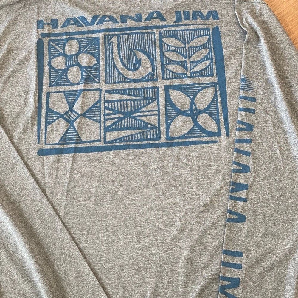 Havana Jim Long Sleeve Cool Tech Tee Gray Blue Graphic Print Men's