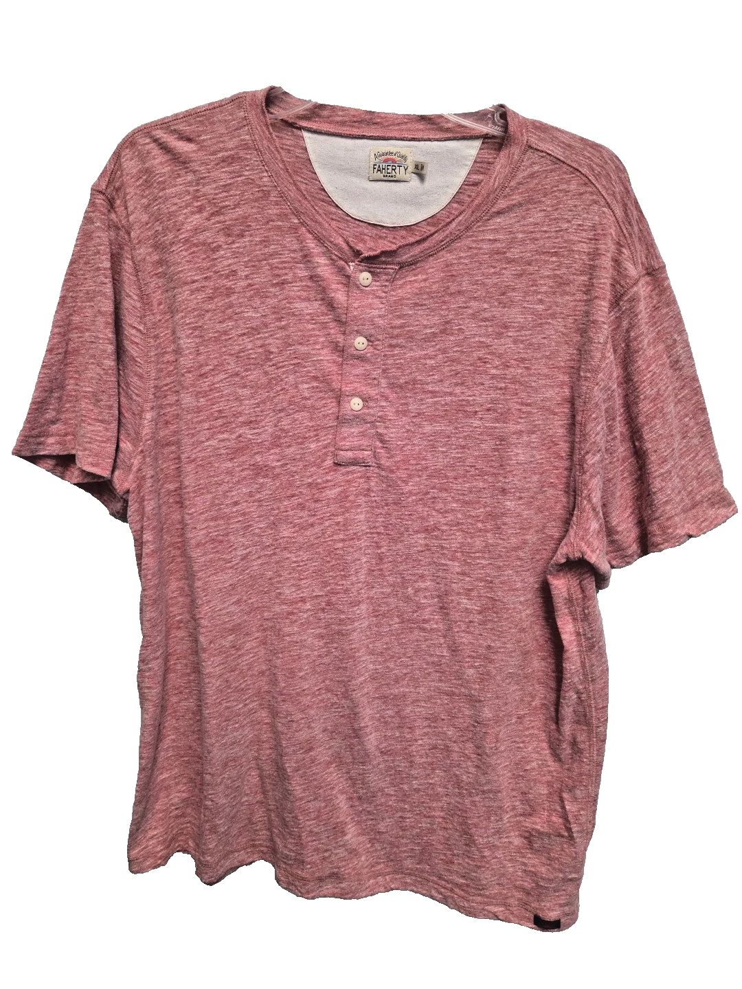 Faherty Mens Henley Shirt XL Pink/Red Heathered Slub Coastal Surf Short Slv