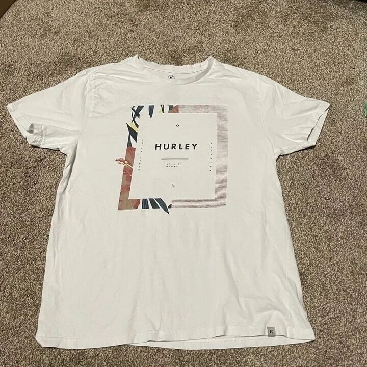 Hurley Mens Graphic T-Shirt White Tropical Floral Logo Short Sleeve Size M